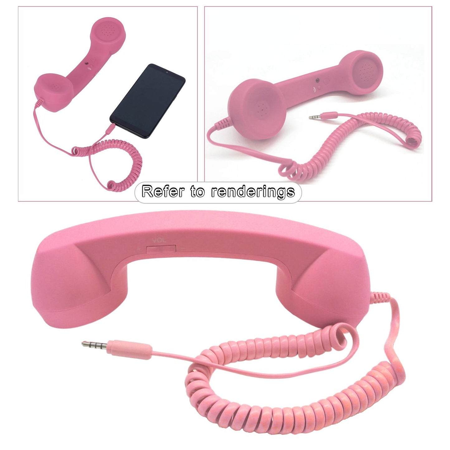 Retro Telephone Handset 3.5mm Classic Mini for iPhone iPad Mobile Phones Pink