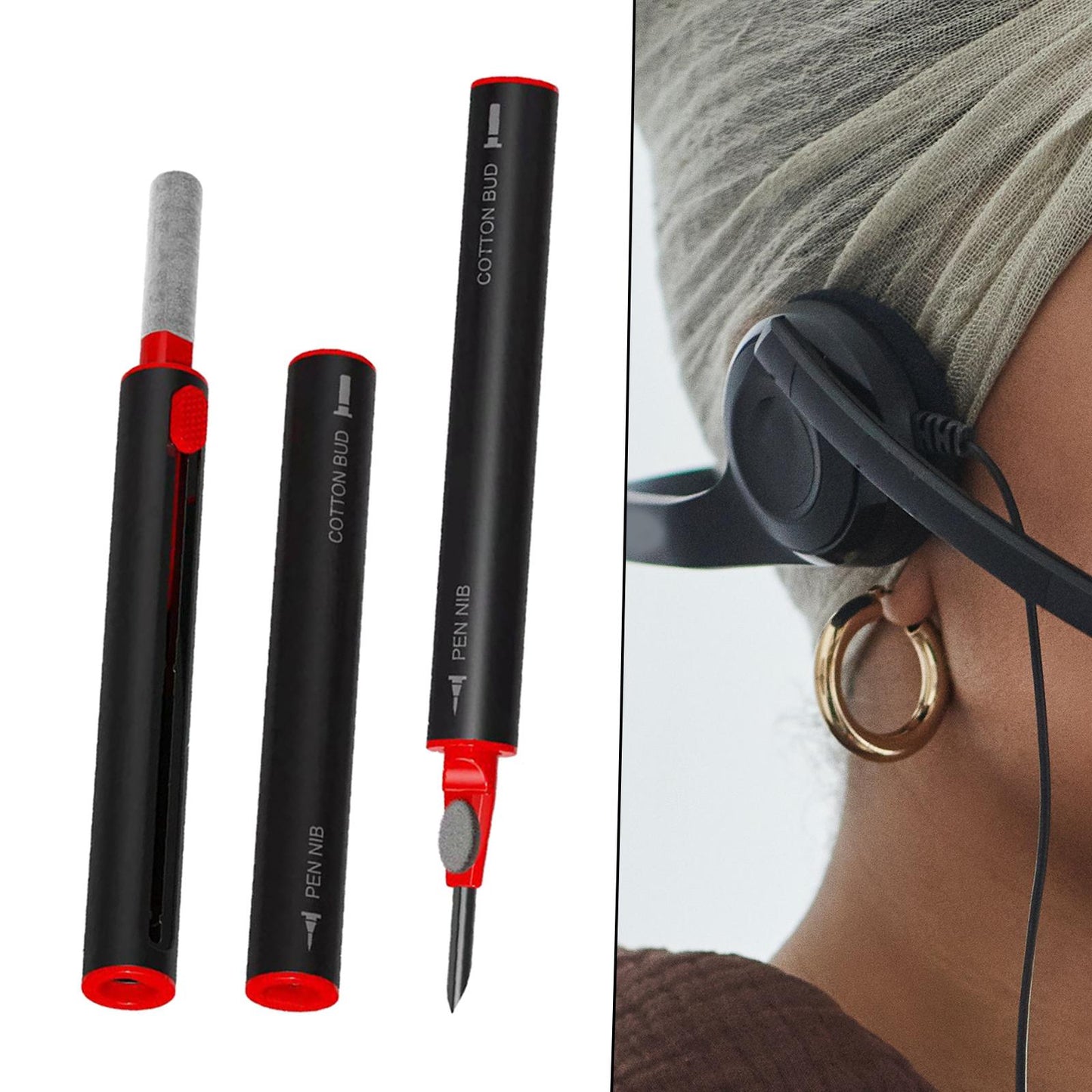 Multifunction Bluetooth Earphone Cleaning Pen for Earphone Case black