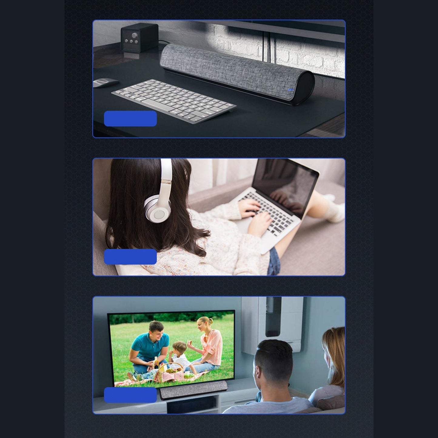 Portable Wired USB Desktop Speaker Stereo Soundbar 3D Stereo Sound Black