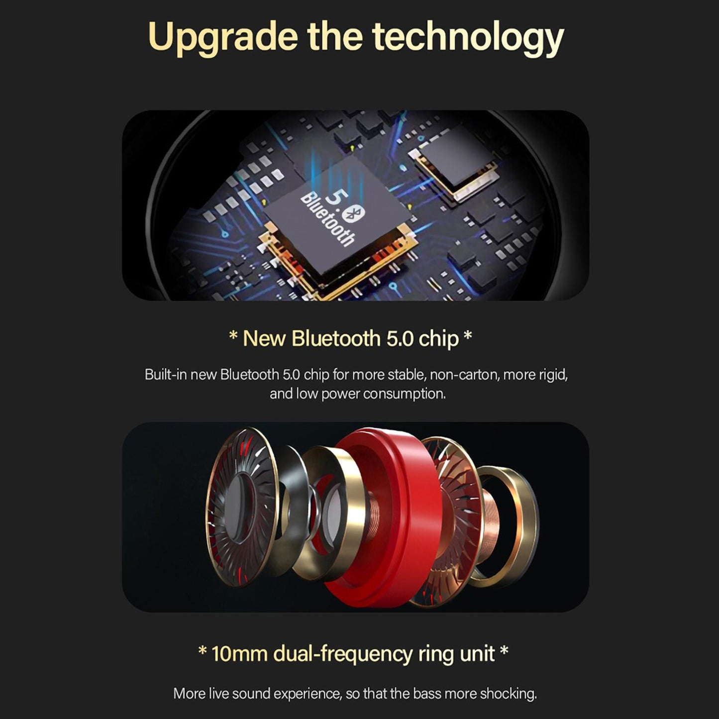 Bluetooth 5.0 In-Ear Earbuds Rechargeable Sports Earphones for Gaming Black