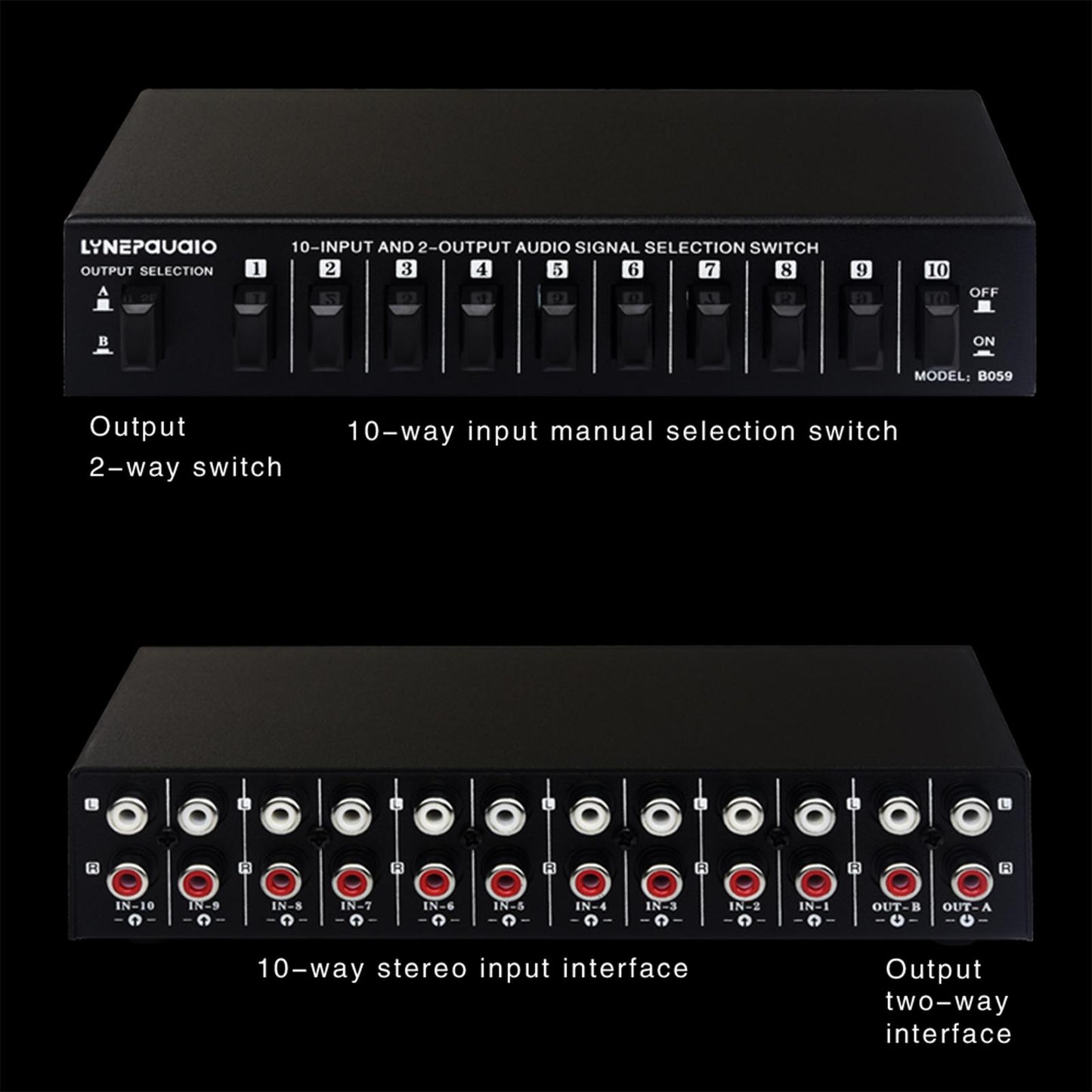 10 in 2 Out Audio Frequency Signal Selector Double Ways Switcher for Phones