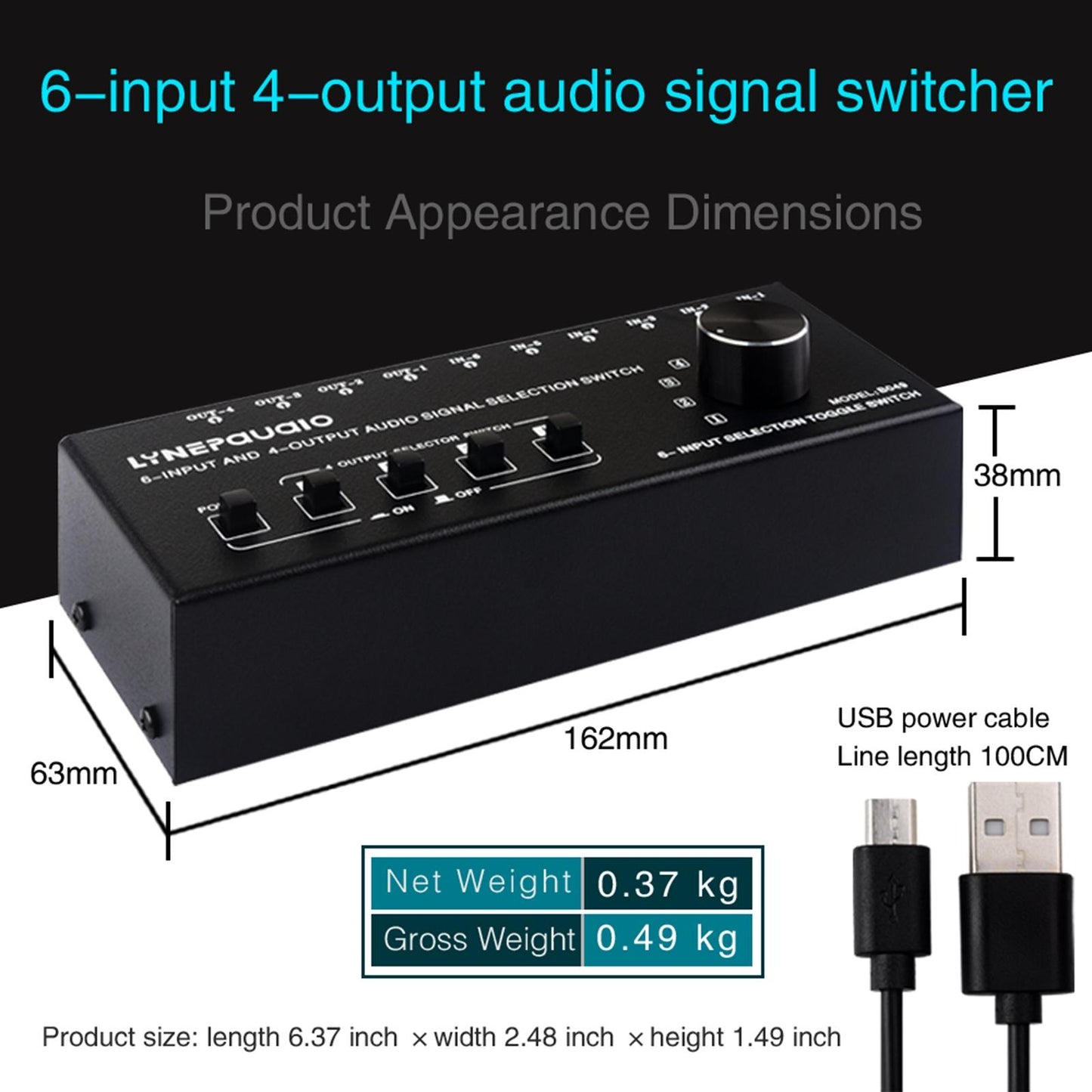 6 in 4 Out Audio Signal Switcher Audio Frequency Select for Headphone Phones