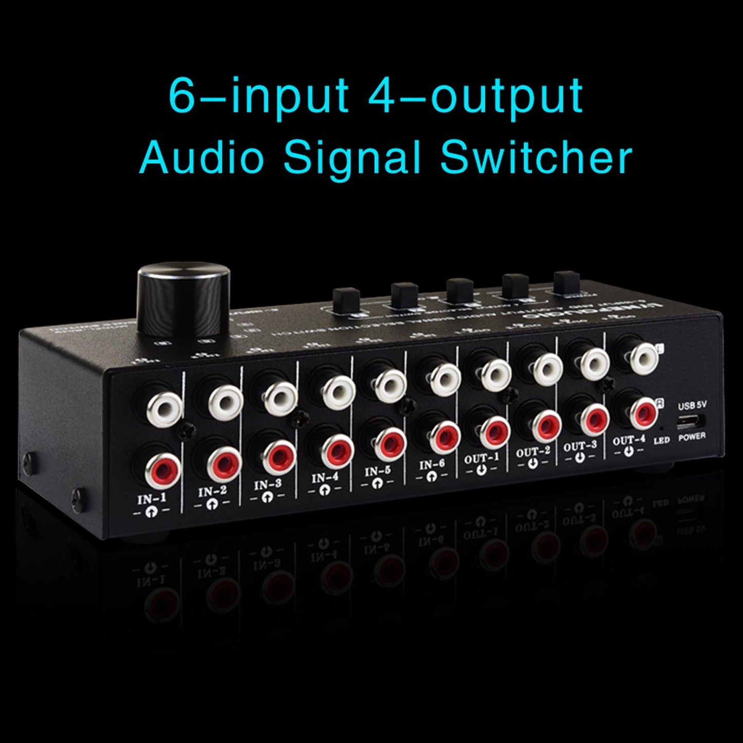 6 in 4 Out Audio Signal Switcher Audio Frequency Select for Headphone Phones