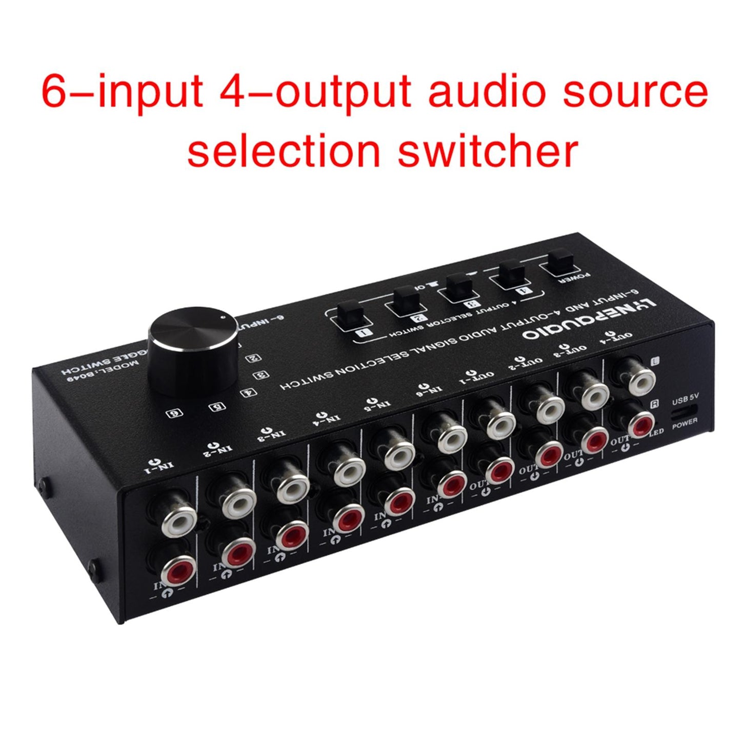6 in 4 Out Audio Signal Switcher Audio Frequency Select for Headphone Phones