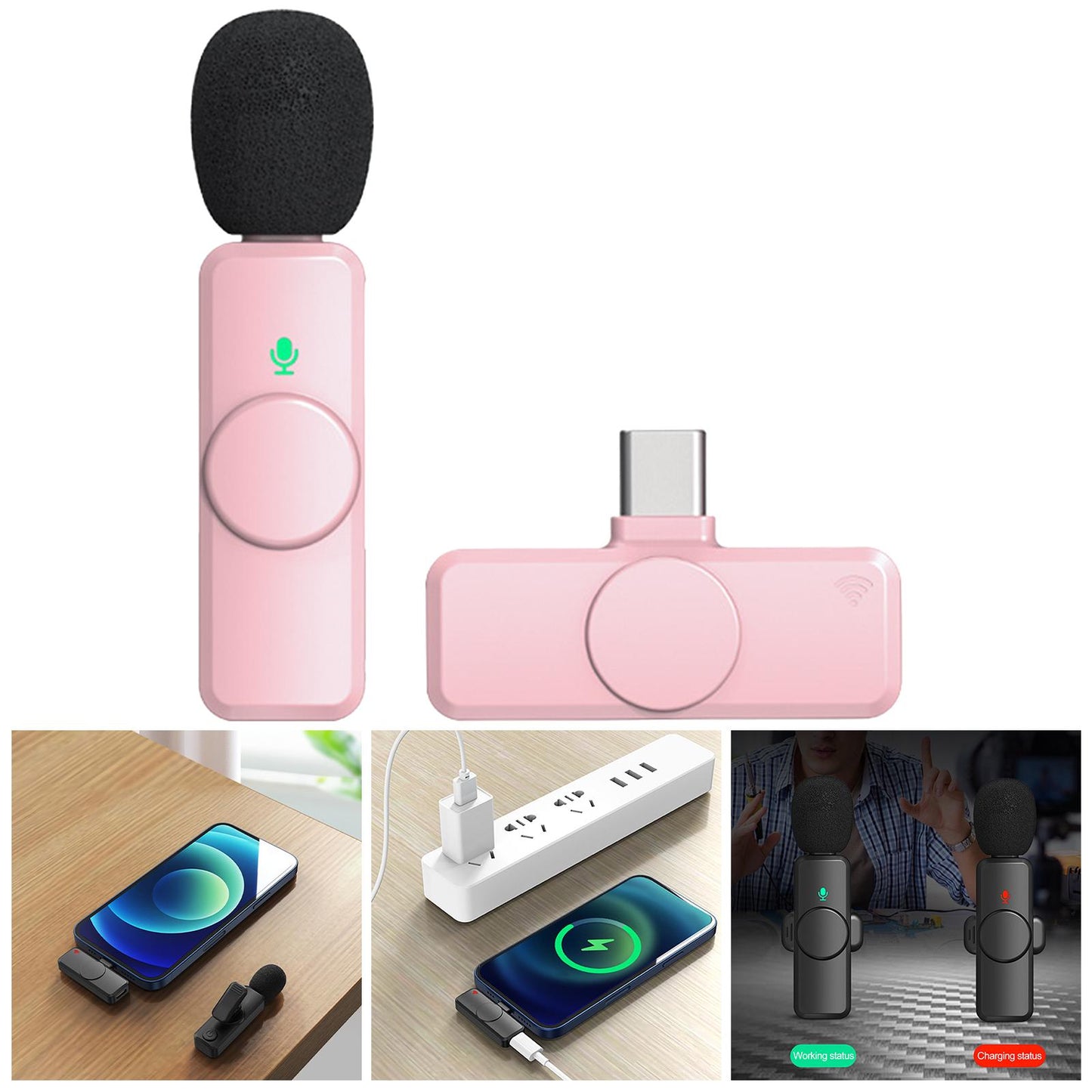 Wireless 2.4G Lavalier Microphone Type-C for Interview Vloggers Pink