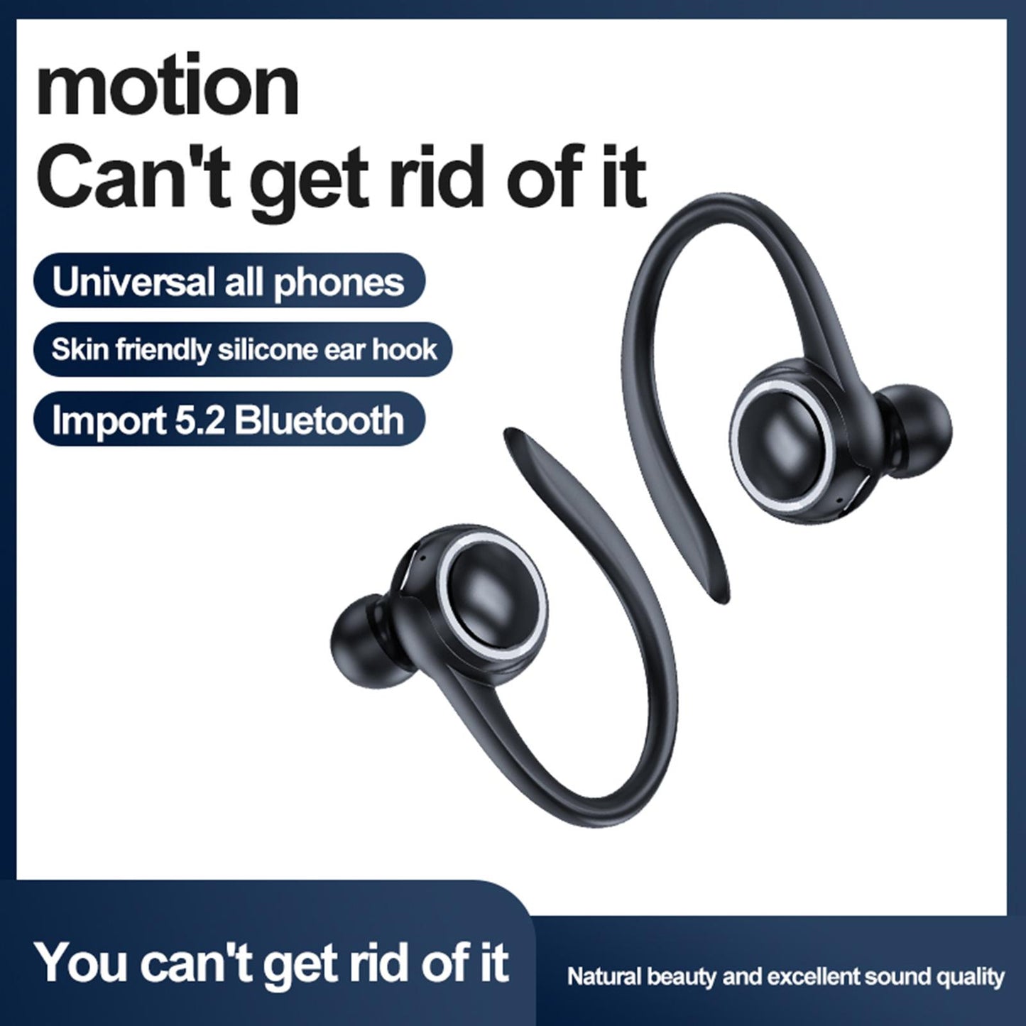 Sweatproof Wireless Bluetooth Headset Ear Hook In-Ear Earbuds Running Black