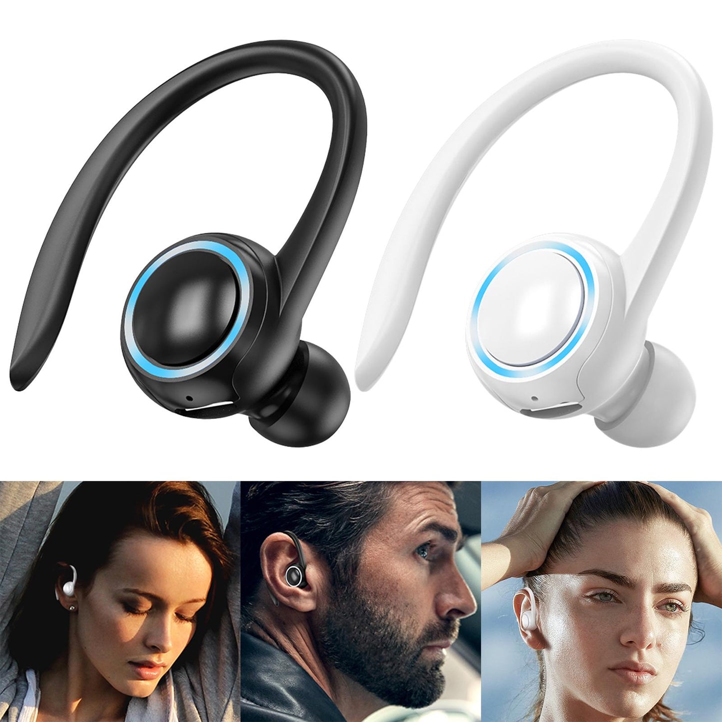 Sweatproof Wireless Bluetooth Headset Ear Hook In-Ear Earbuds Running Black