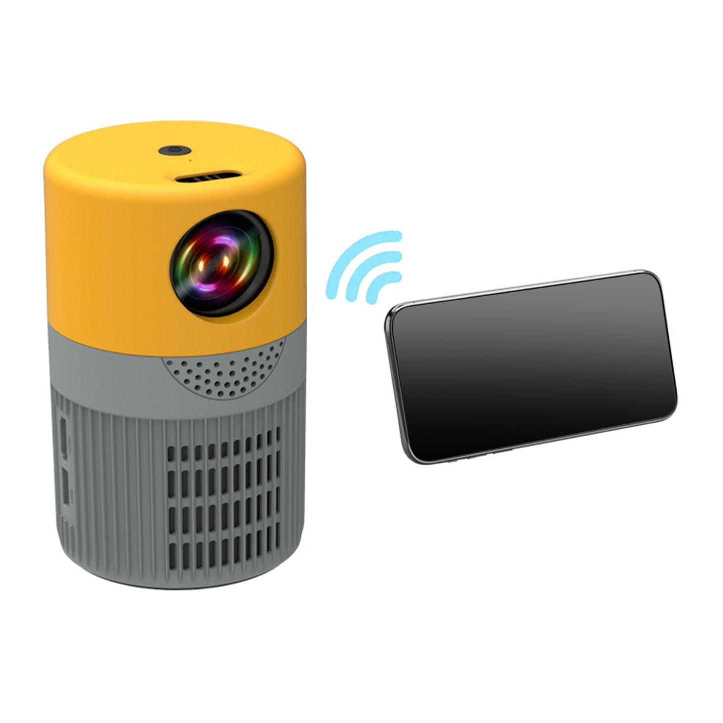 Small Projector 3.5mm AUX Out Movie Playback for Entertainment Home for PS4 Yellow Gray