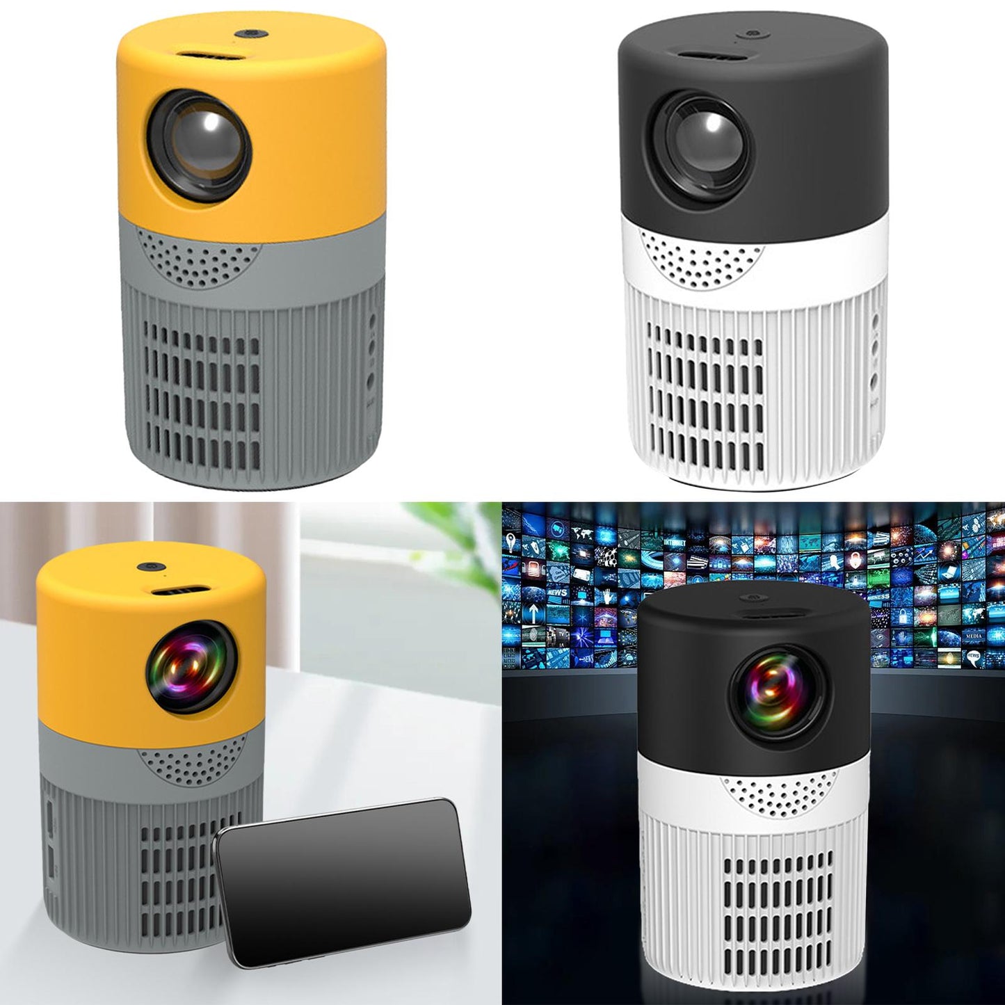 Small Projector 3.5mm AUX Out Movie Playback for Entertainment Home for PS4 Yellow Gray