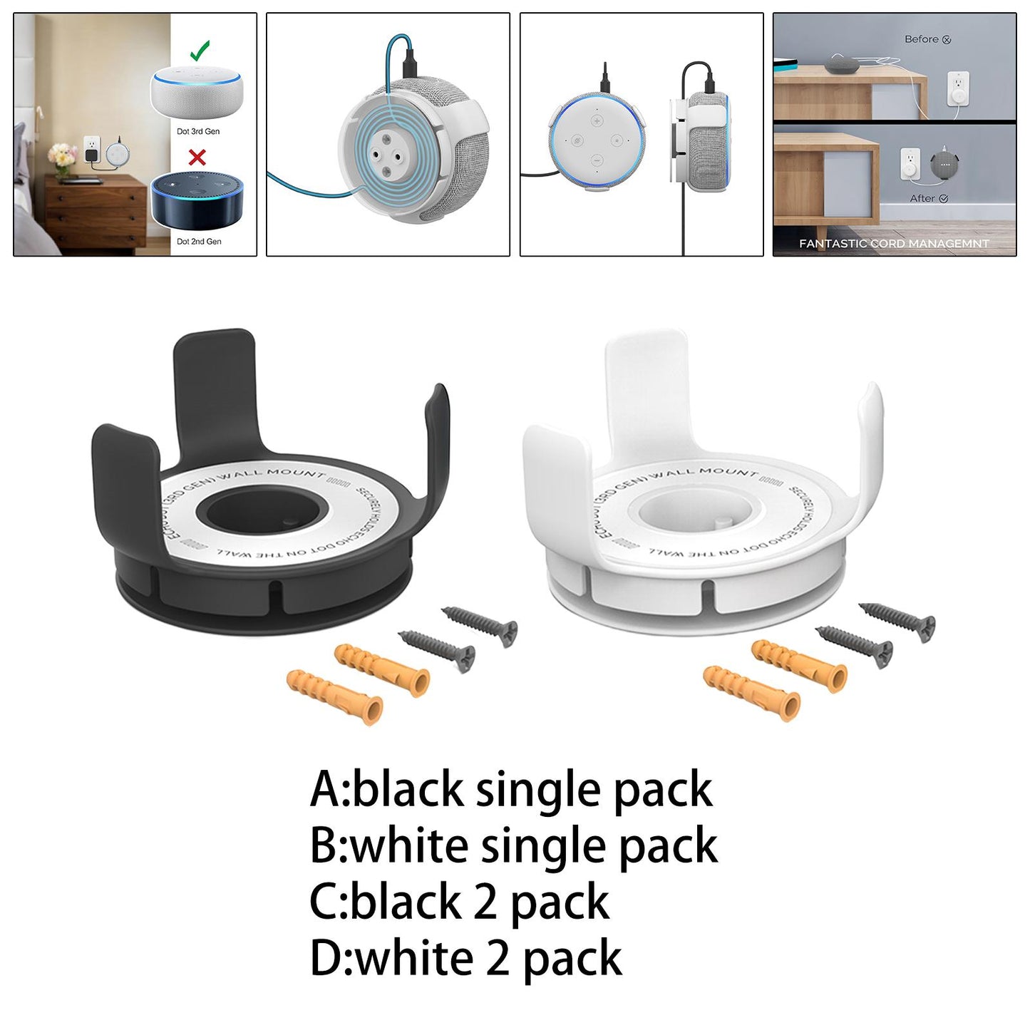 Wall Mount Holder Smart Home Stand for Google Home Mini Black 1 Set