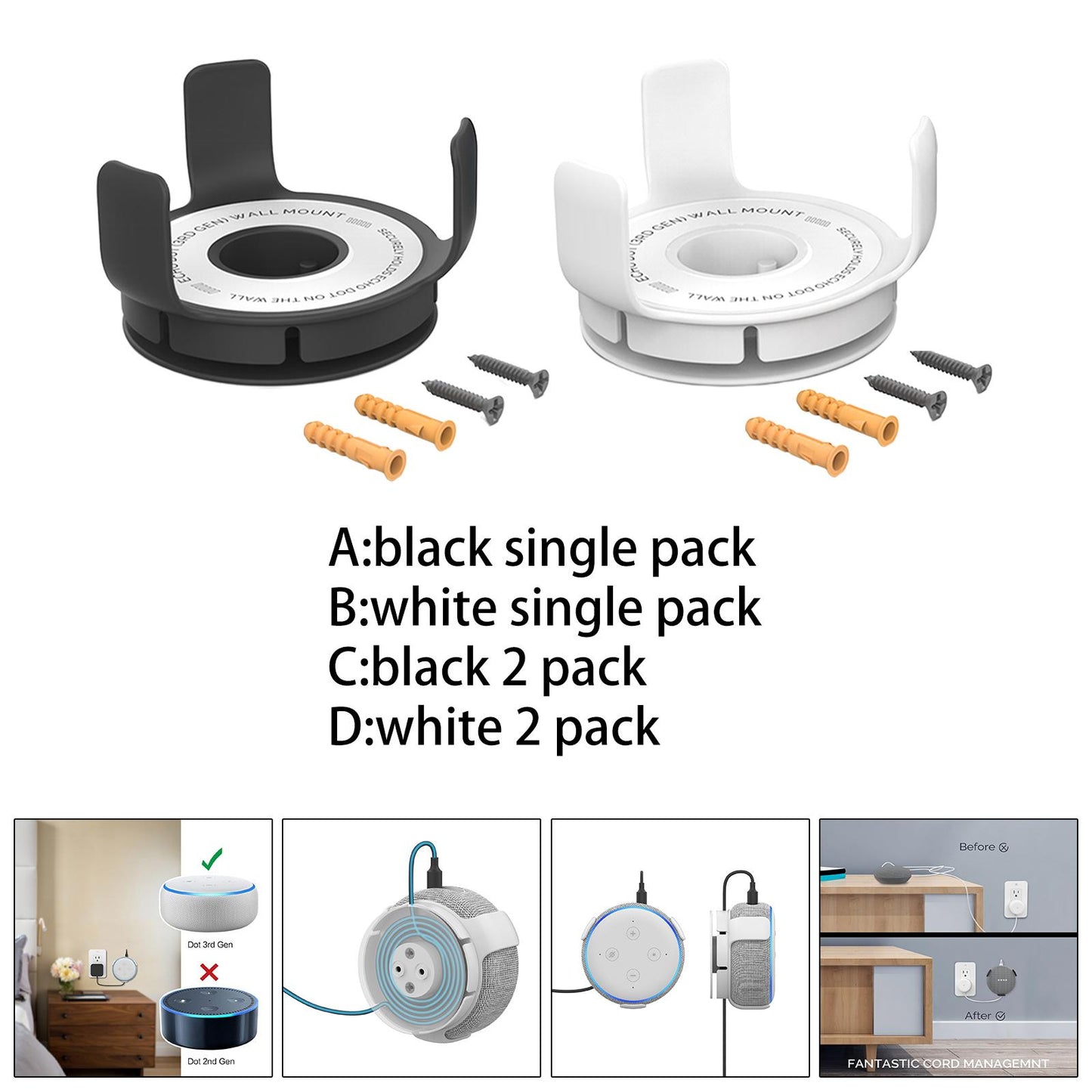 Wall Mount Holder Smart Home Stand for Google Home Mini Black 1 Set