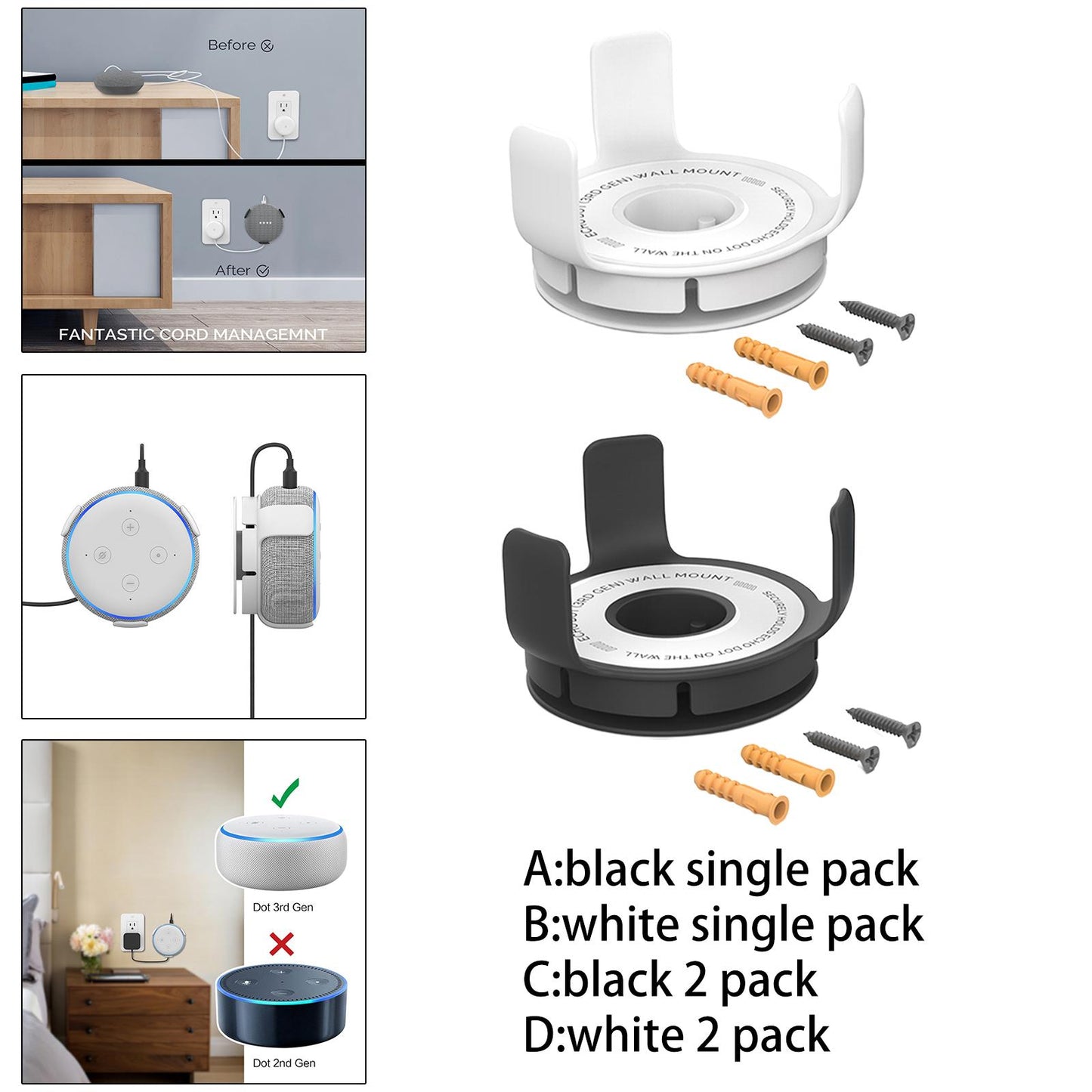 Wall Mount Holder Smart Home Stand for Google Home Mini Black 1 Set