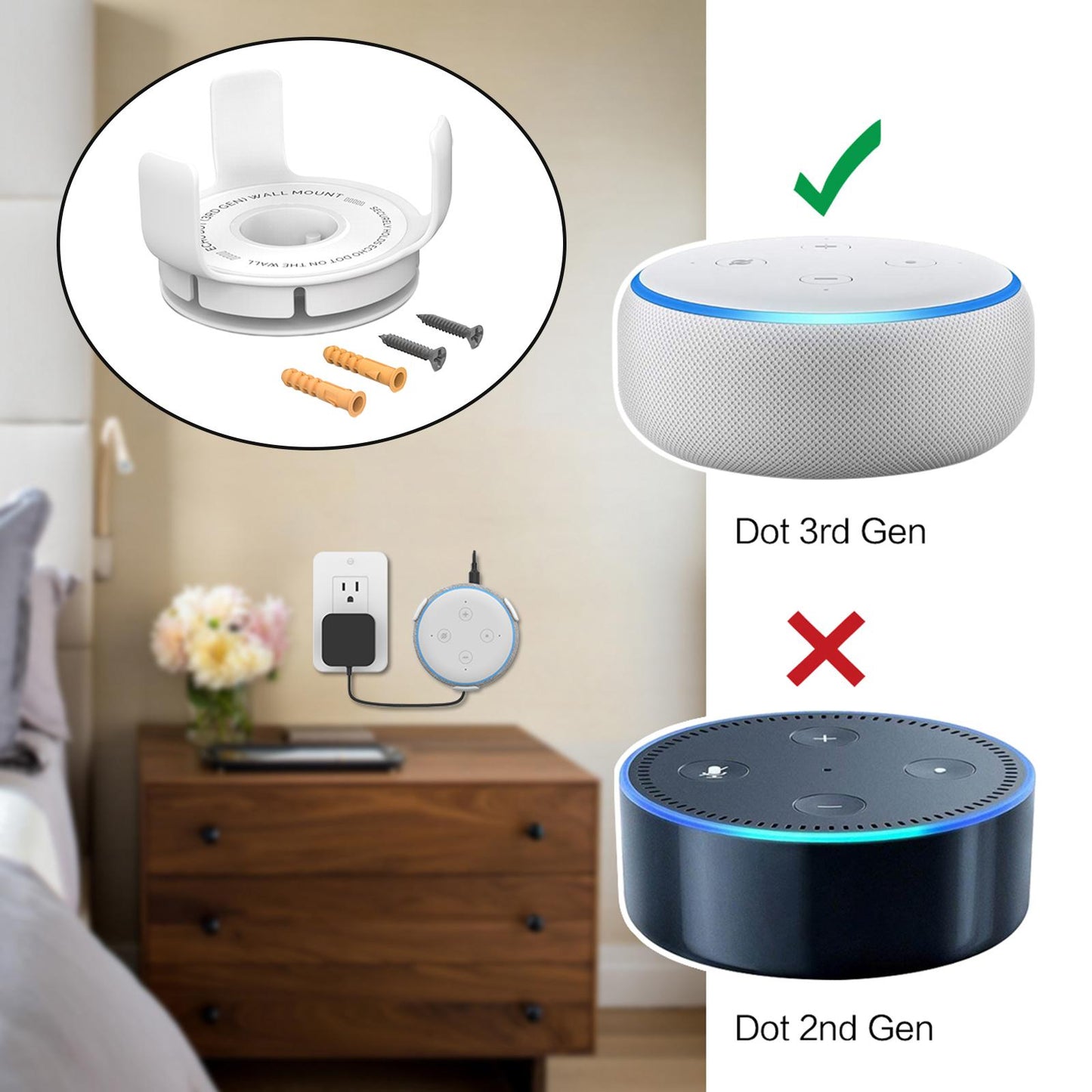 Wall Mount Holder Smart Home Stand for Google Home Mini White 1 Set