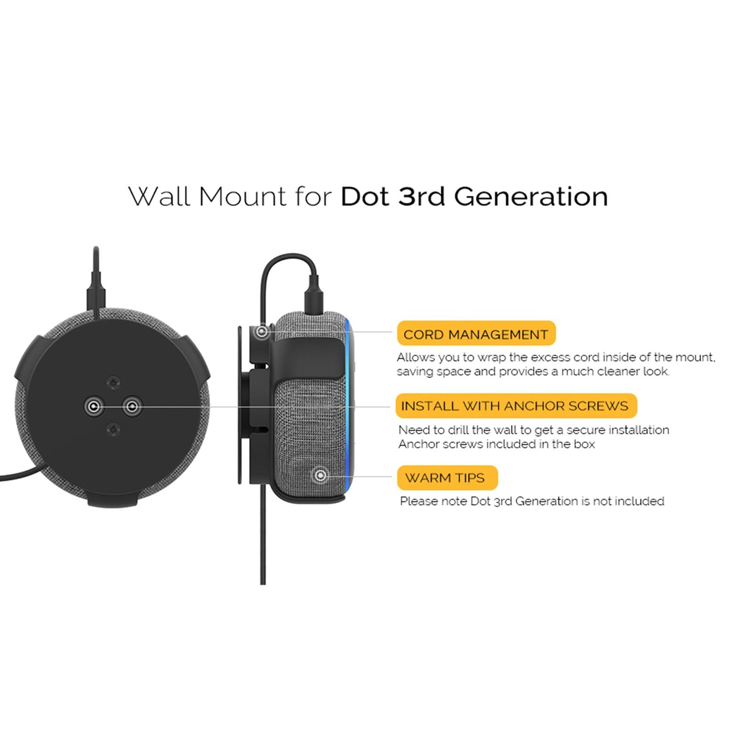 Wall Mount Holder Smart Home Stand for Google Home Mini Black 2 Sets