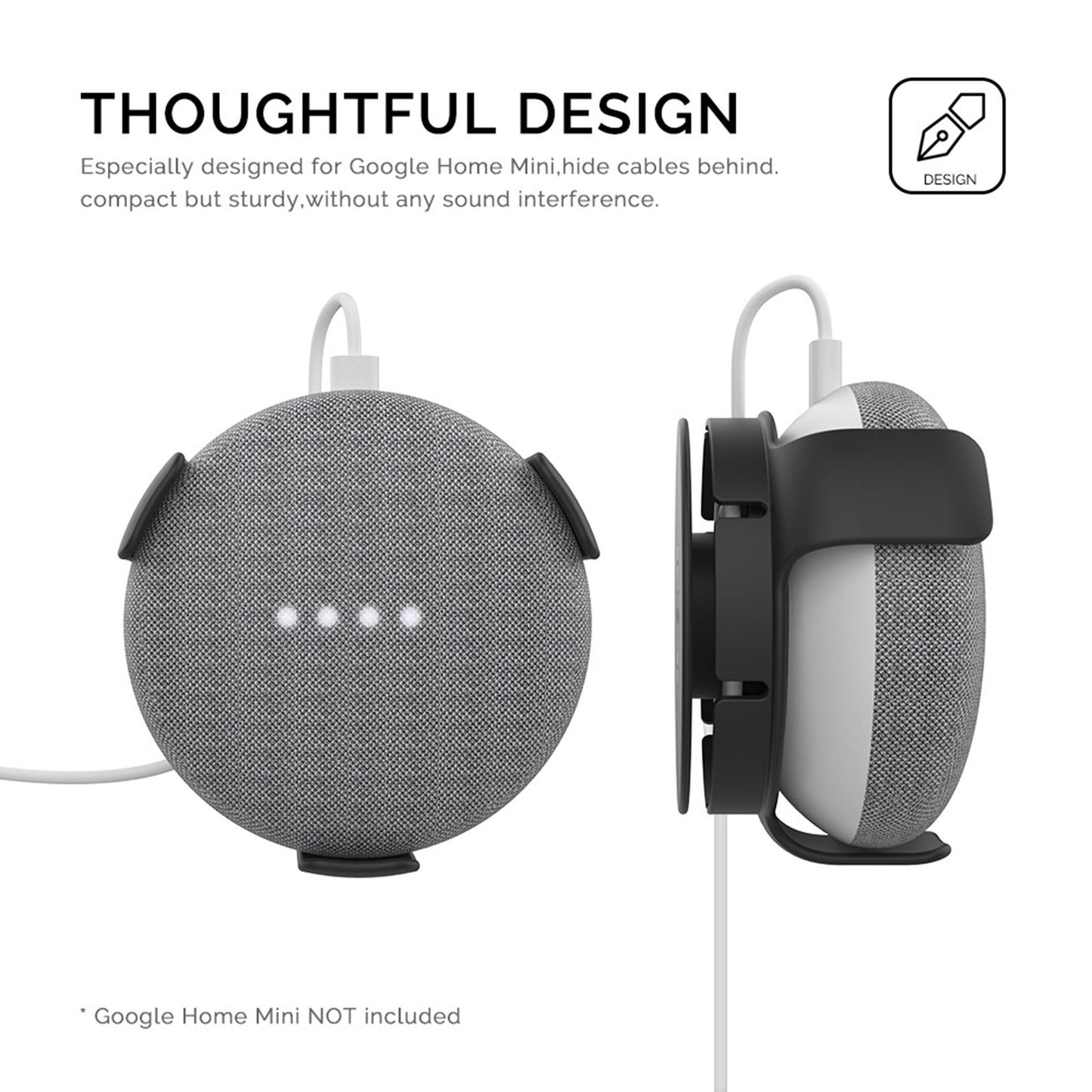 Wall Mount Holder Smart Home Stand for Google Home Mini Black 2 Sets