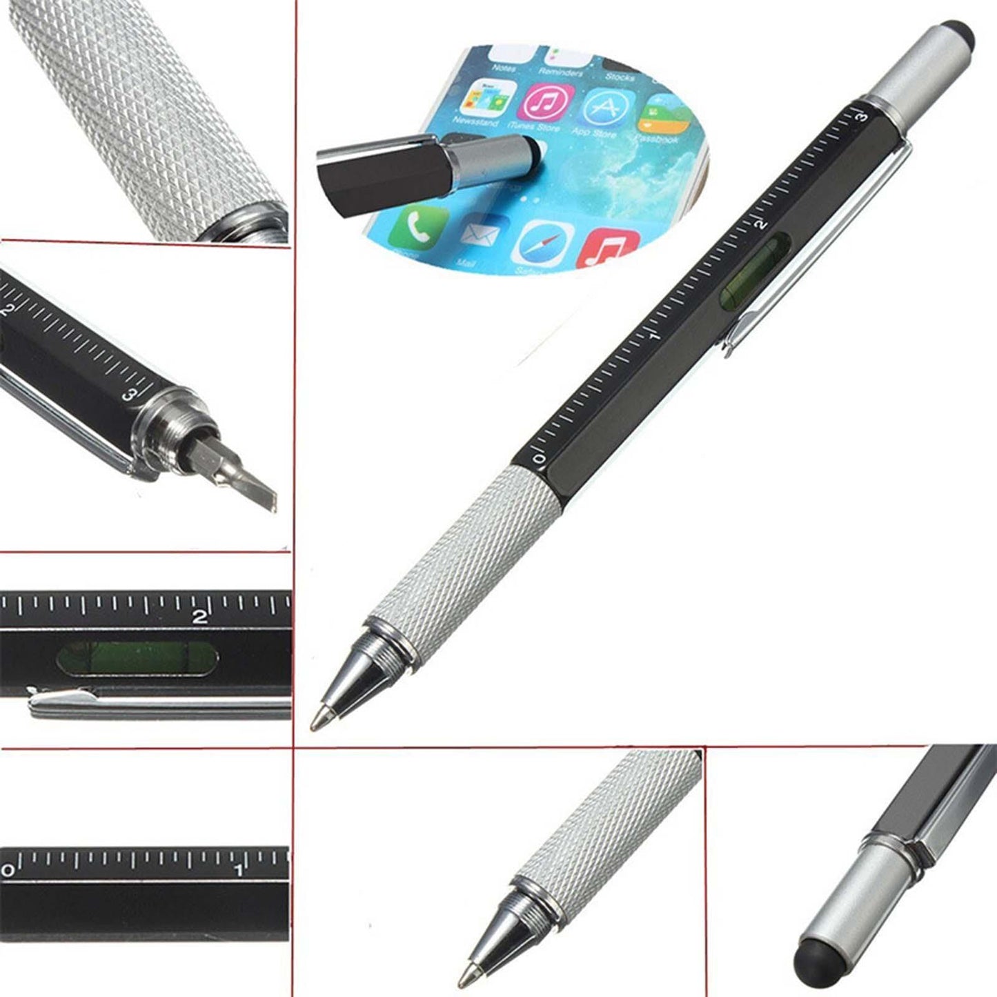 6 in 1 Touch Screen Pen Stylus Screwdriver for Tablets Cell Phones Black
