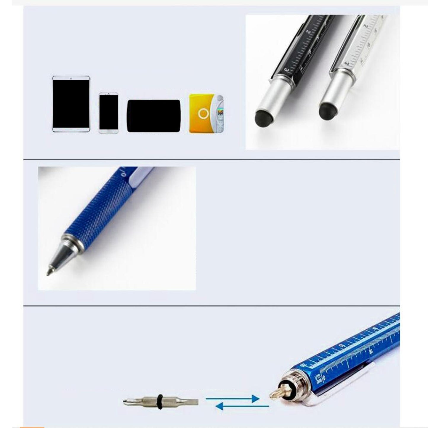 6 in 1 Touch Screen Pen Stylus Screwdriver for Tablets Cell Phones Black