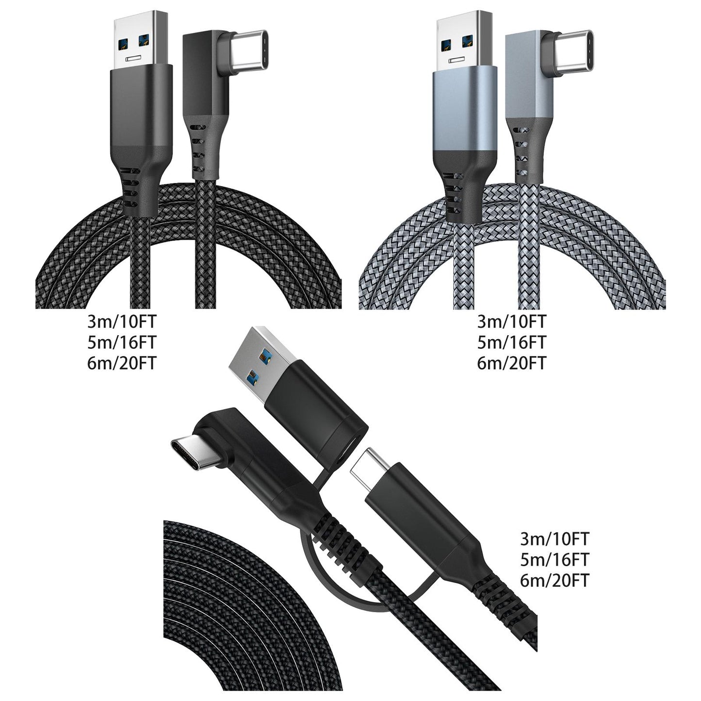 Link Cable Fast Charge 90 Degree for Quest 2 VR Headset Black 3m 10ft