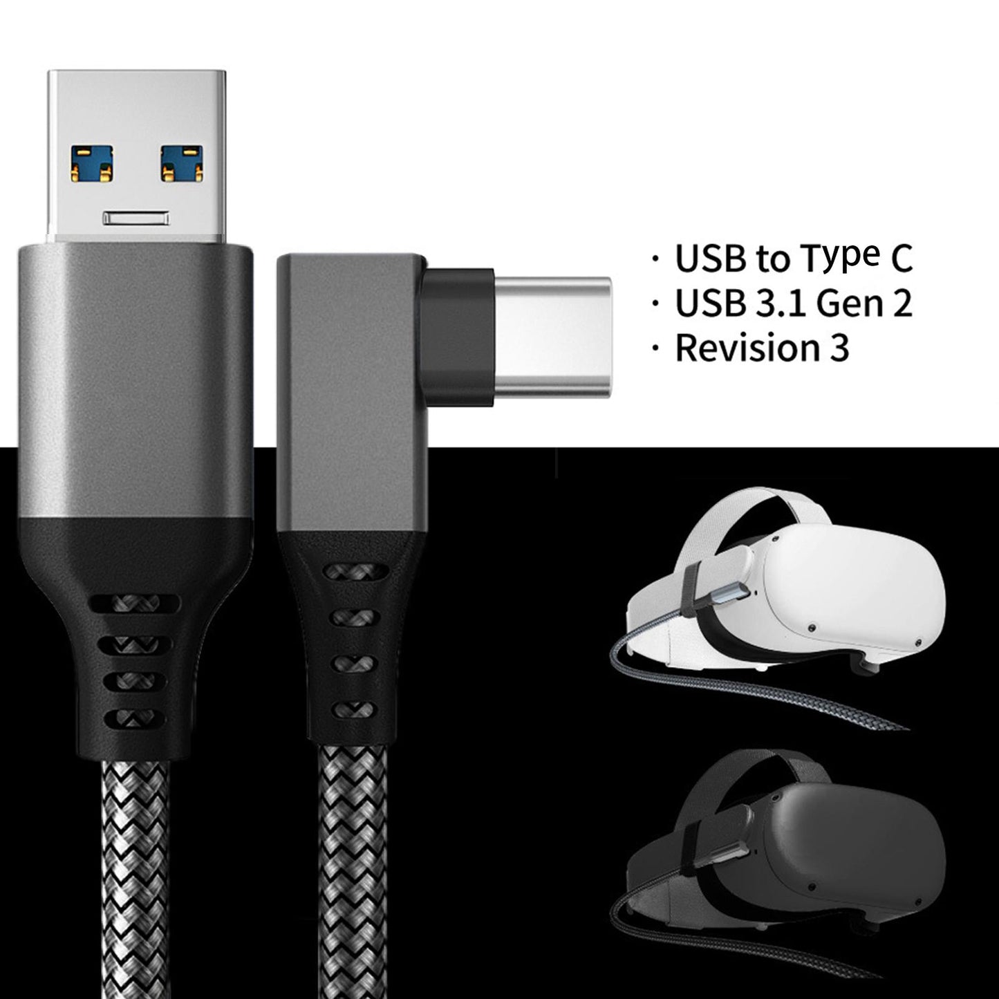 Link Cable Fast Charge 90 Degree for Quest 2 VR Headset Black 5m 16ft