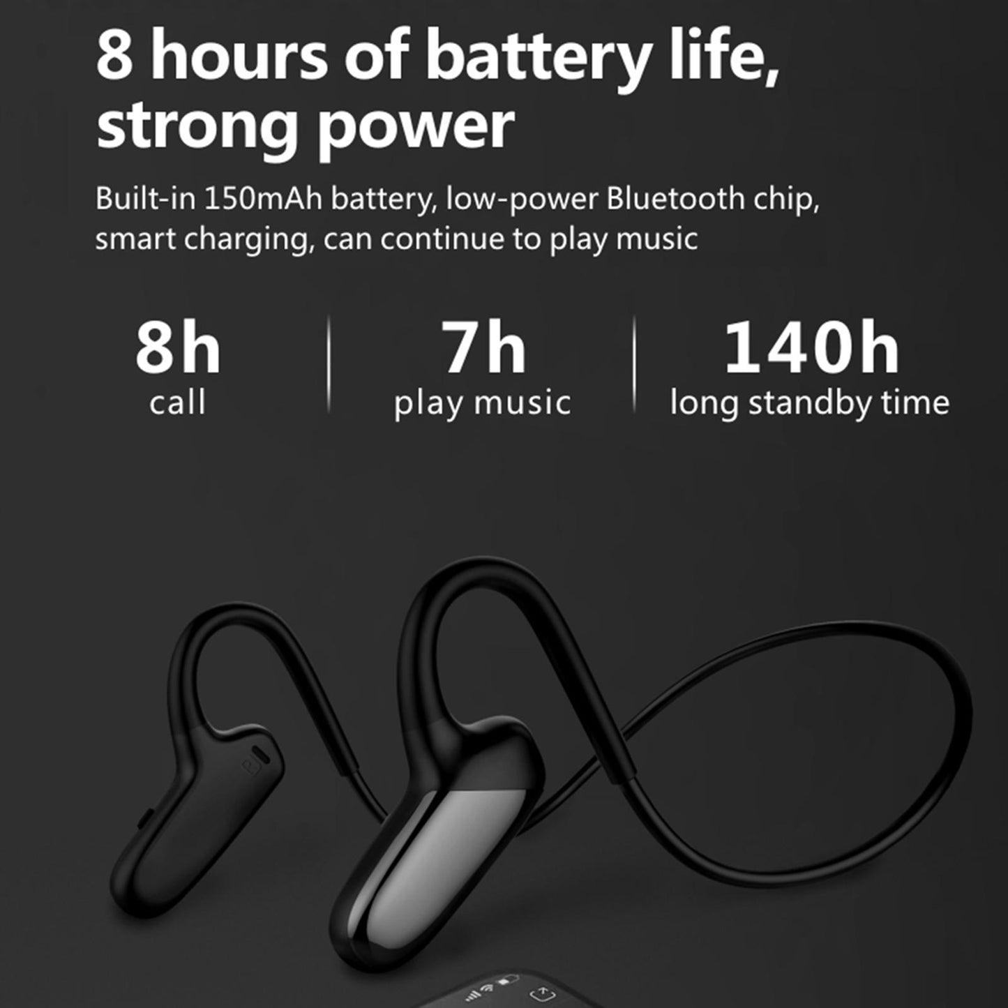 Bone Conduction Headphones Bluetooth Open Ear Sports Headset Stereo Black