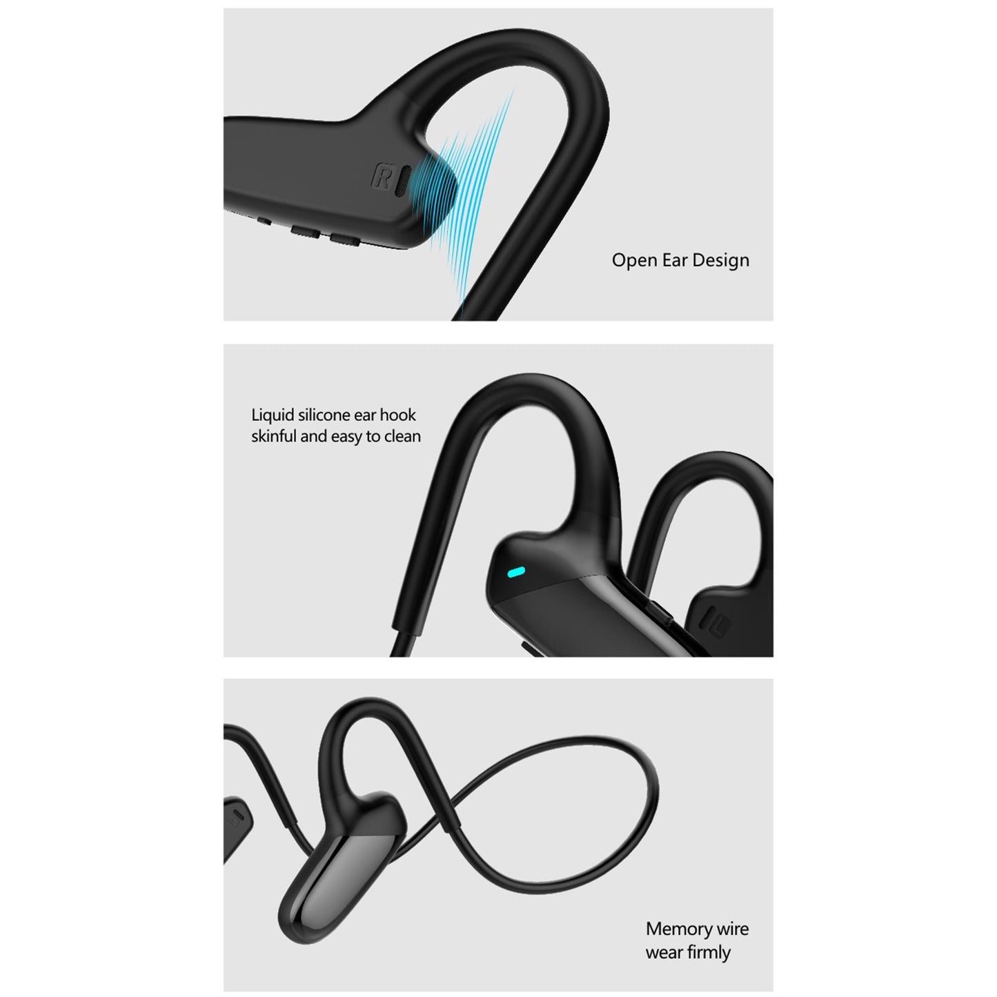 Bone Conduction Headphones Bluetooth Open Ear Sports Headset Stereo Black