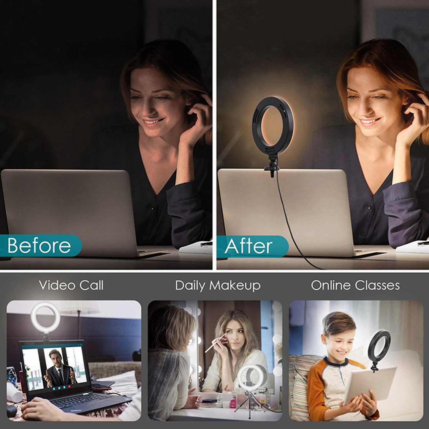 Ring Light 6" 3 Light Modes USB Powered for Live Streaming Laptop Computer