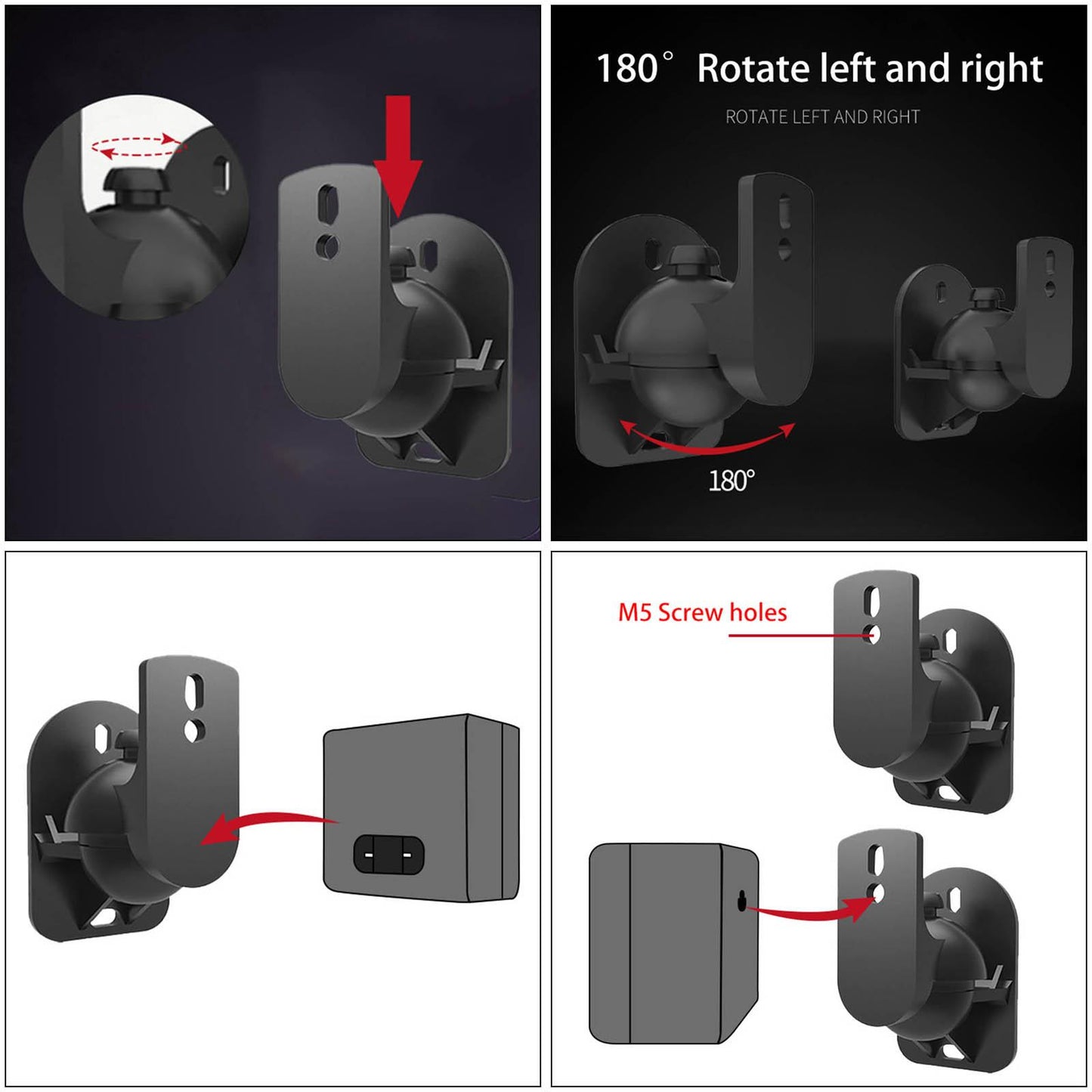 Speaker Wall Mount Bracket Universal Room Decor Adjustable Tilt Swivel White