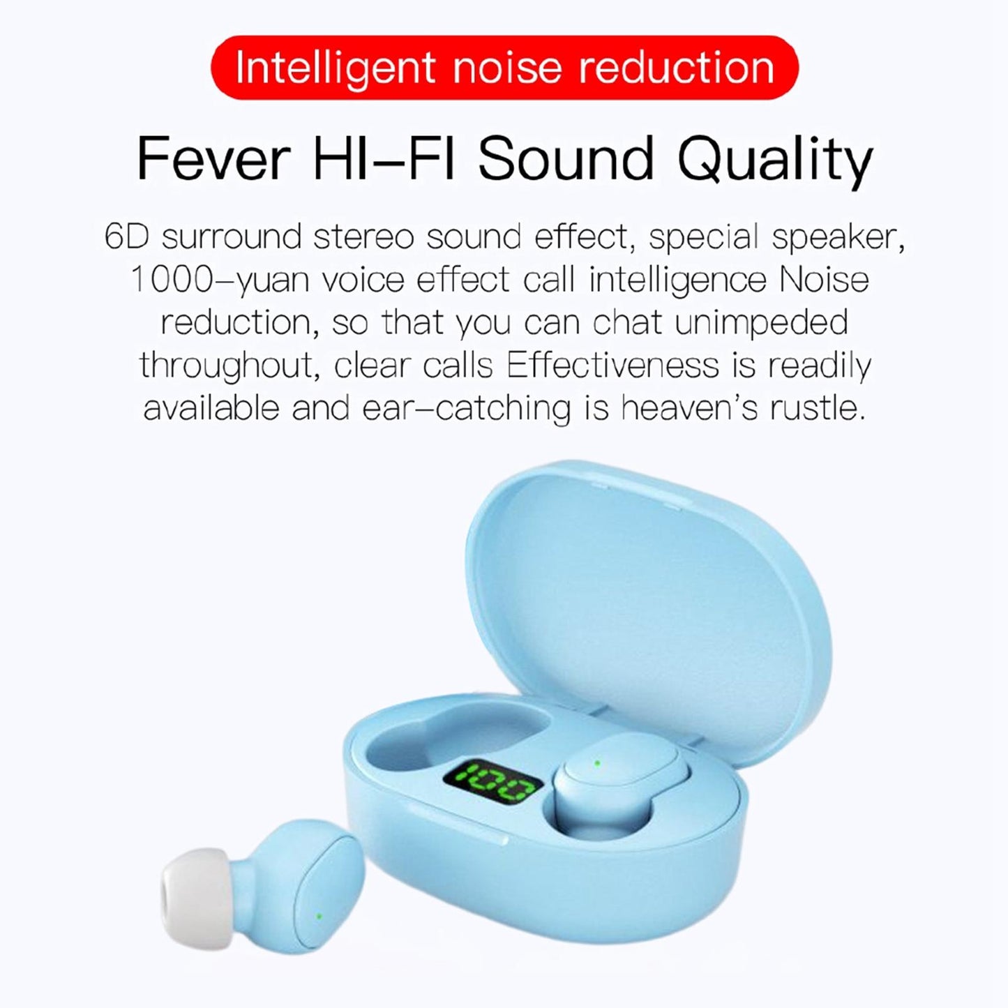 Wireless Earbuds IPX4 Waterproof Stereo Earphones in Ear for Travel Sports Blue