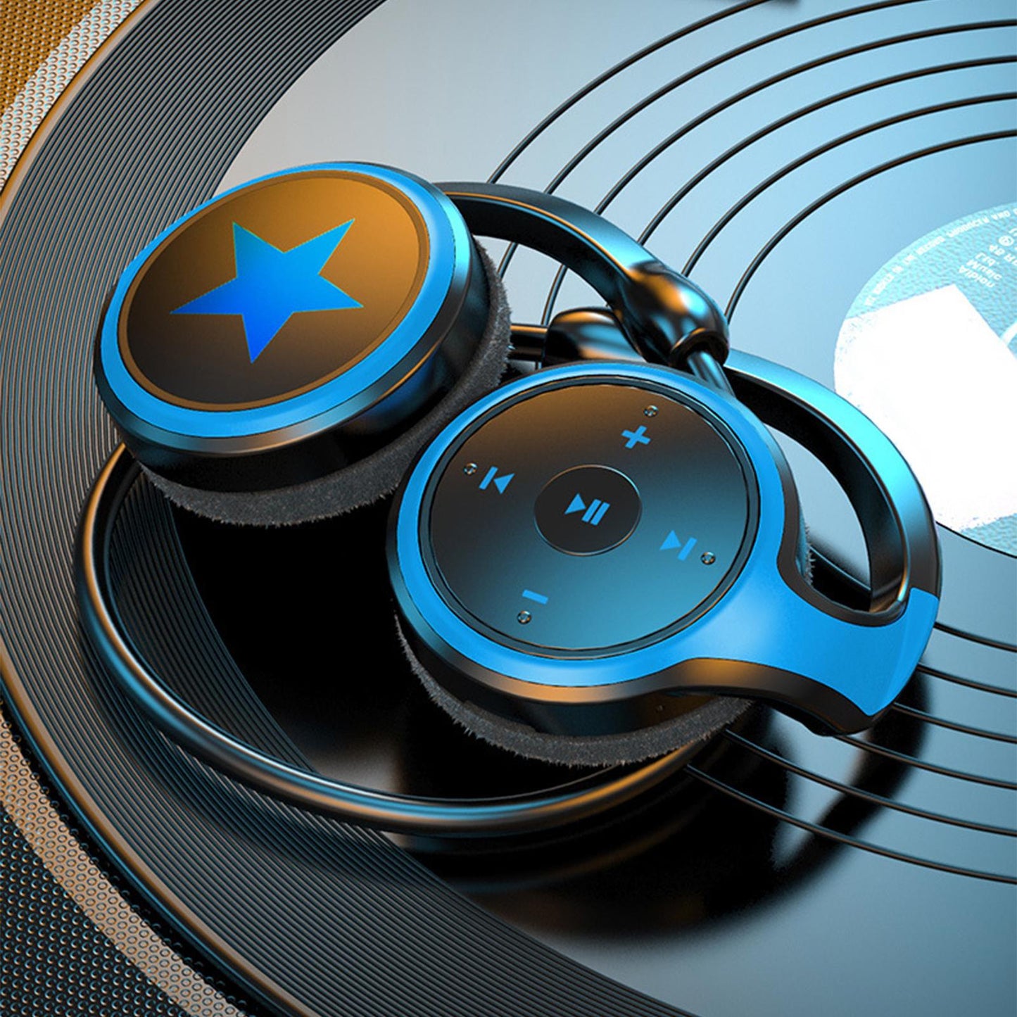 Wireless Earhook Headset Bluetooth 5.0 FM Radio for Running Gym Gaming Blue