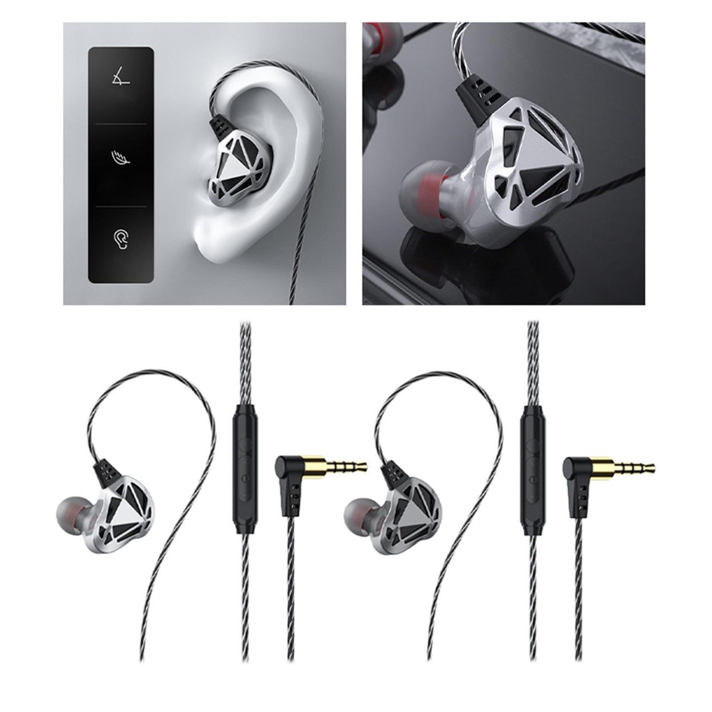 Earphones Wired 3.5mm Plug Jack with Mic Wrap Around for Running Silver