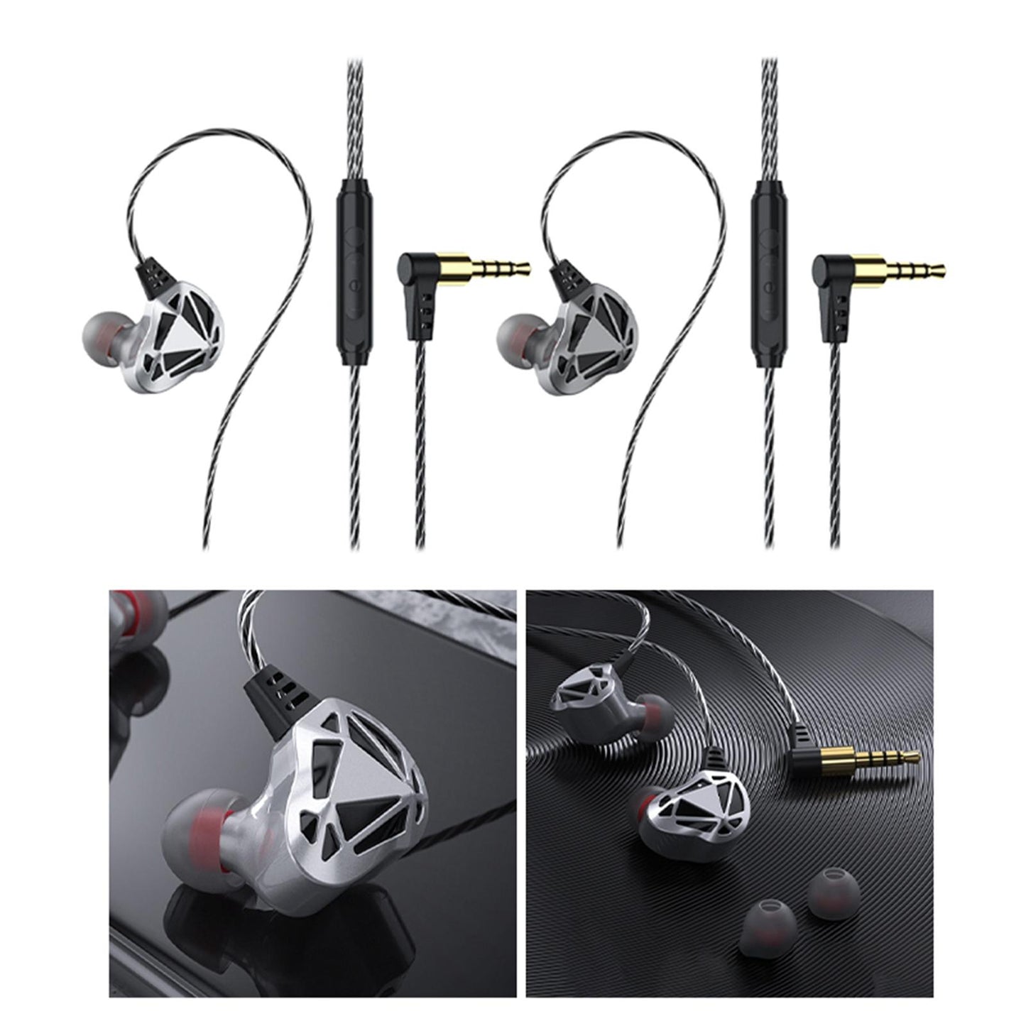 Earphones Wired 3.5mm Plug Jack with Mic Wrap Around for Running Silver