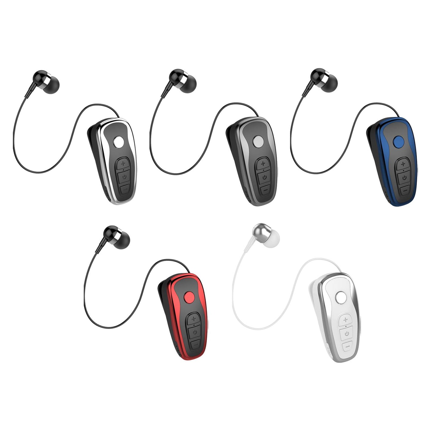 Retractable Clip On Wireless Headset with Mic for Phone Sport Running Silver