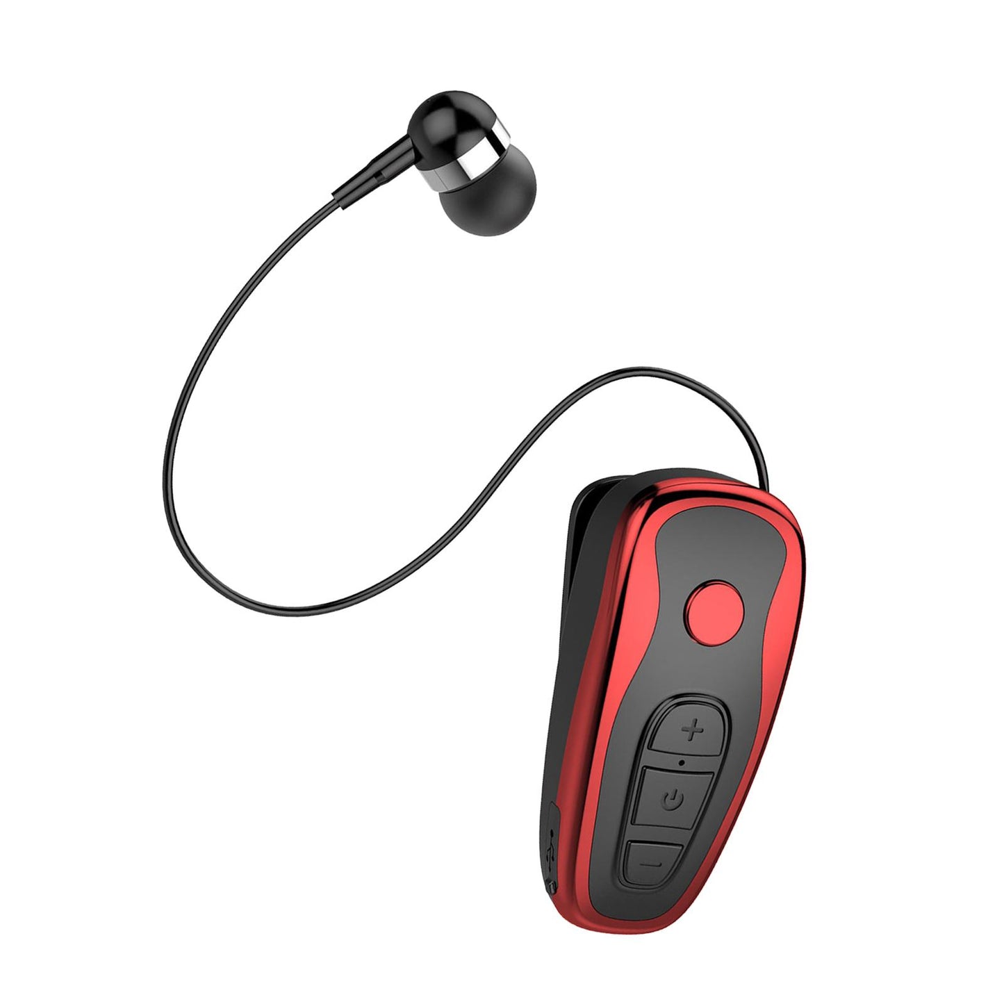 Retractable Clip On Wireless Headset with Mic for Phone Sport Running Red