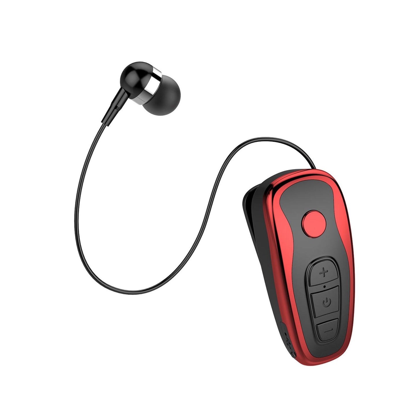 Retractable Clip On Wireless Headset with Mic for Phone Sport Running Red