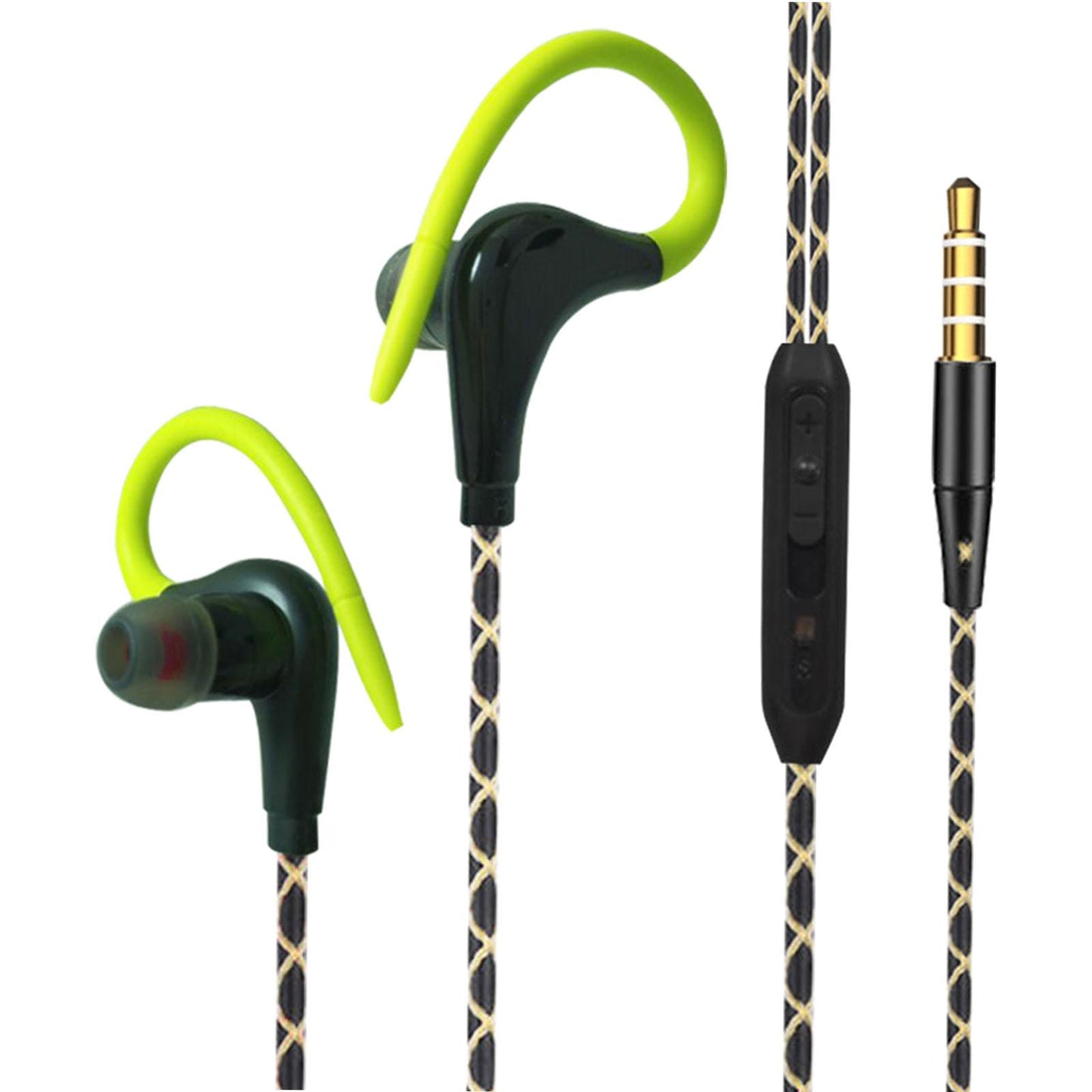 Sports Wired Earbuds 3.5mm Jack with Over Ear Hook for Jogging Gym Green