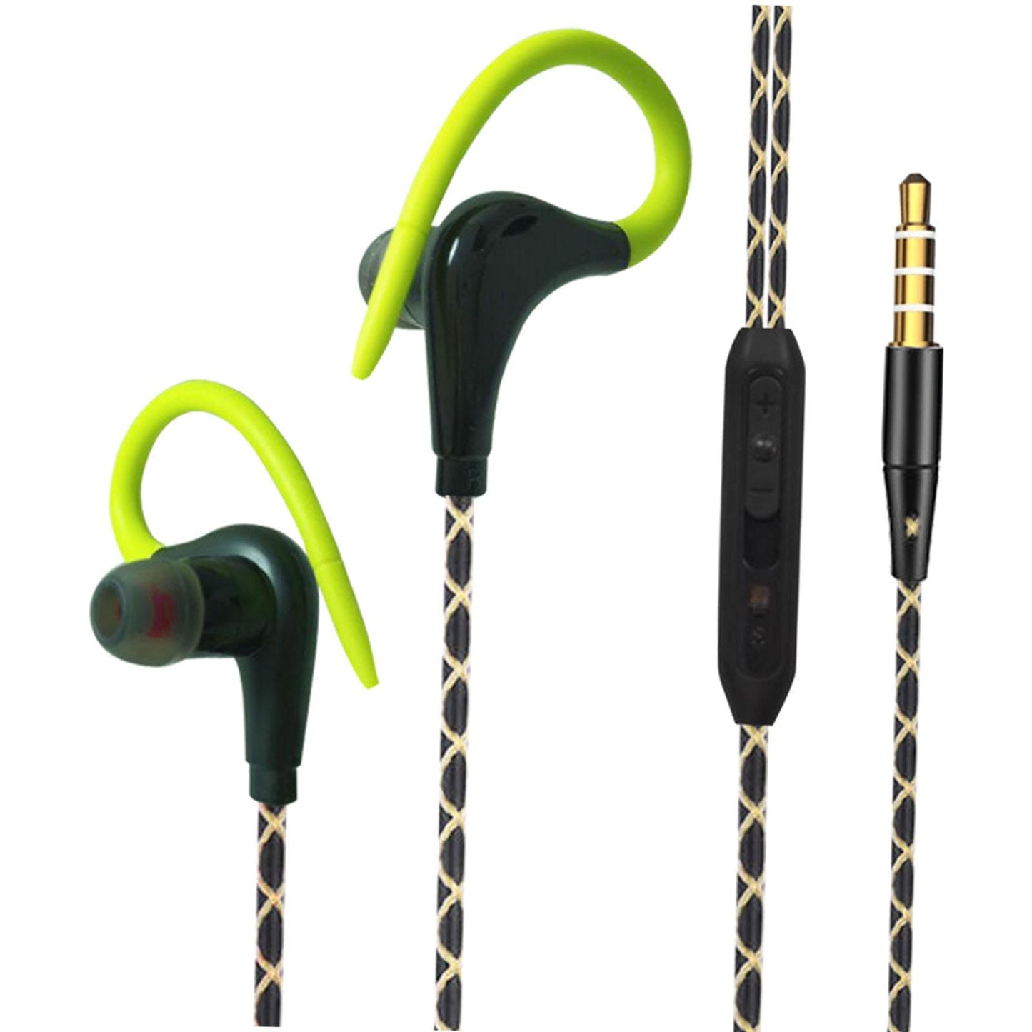 Sports Wired Earbuds 3.5mm Jack with Over Ear Hook for Jogging Gym Green