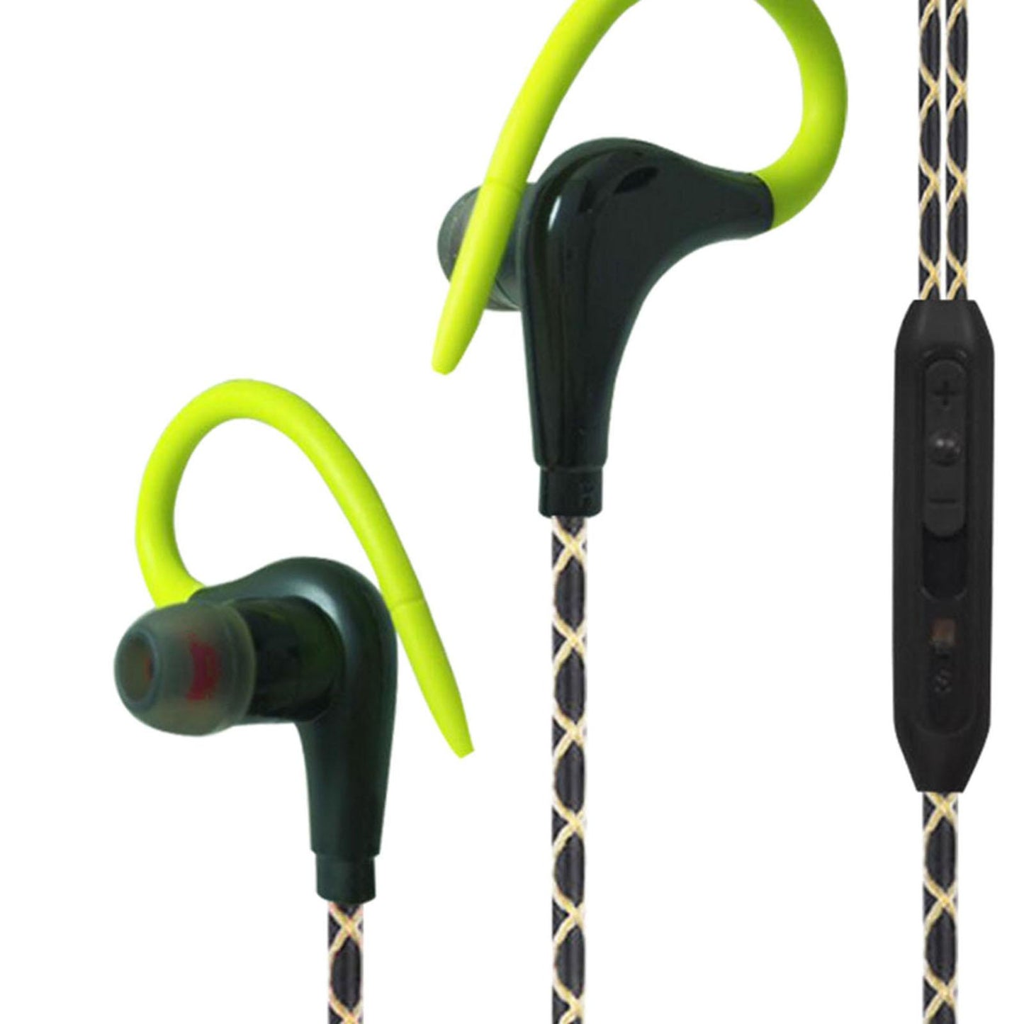 Sports Wired Earbuds 3.5mm Jack with Over Ear Hook for Jogging Gym Green