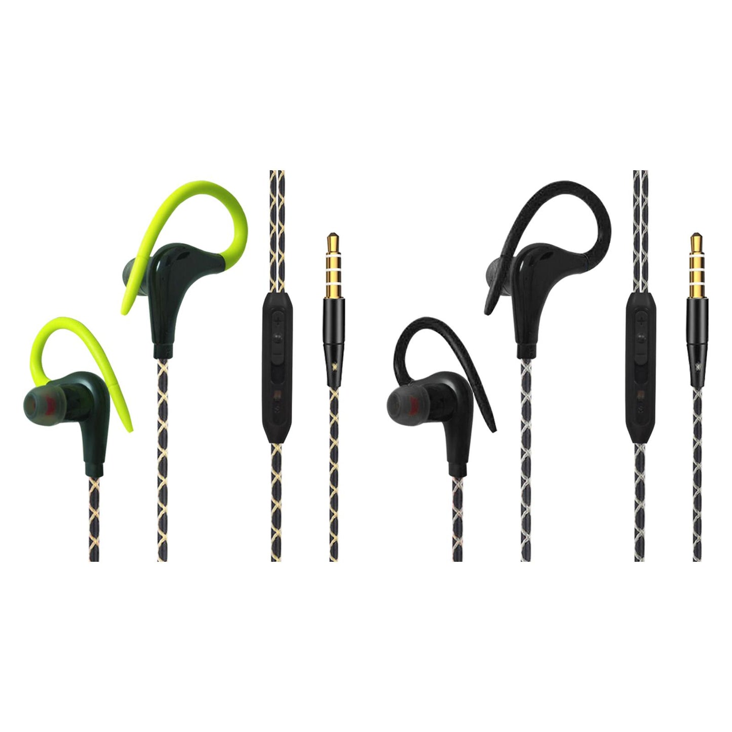 Sports Wired Earbuds 3.5mm Jack with Over Ear Hook for Jogging Gym Green