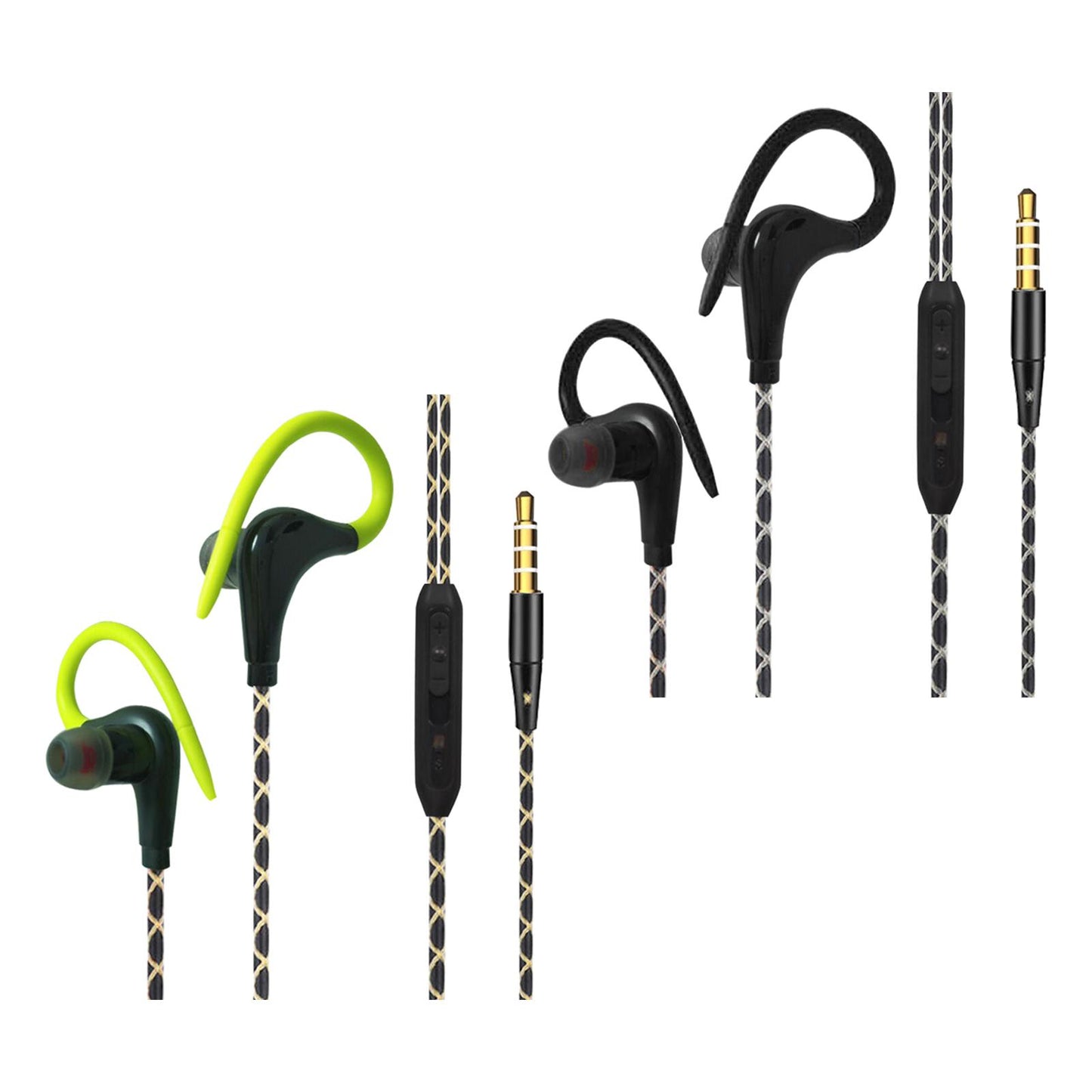 Sports Wired Earbuds 3.5mm Jack with Over Ear Hook for Jogging Gym Green