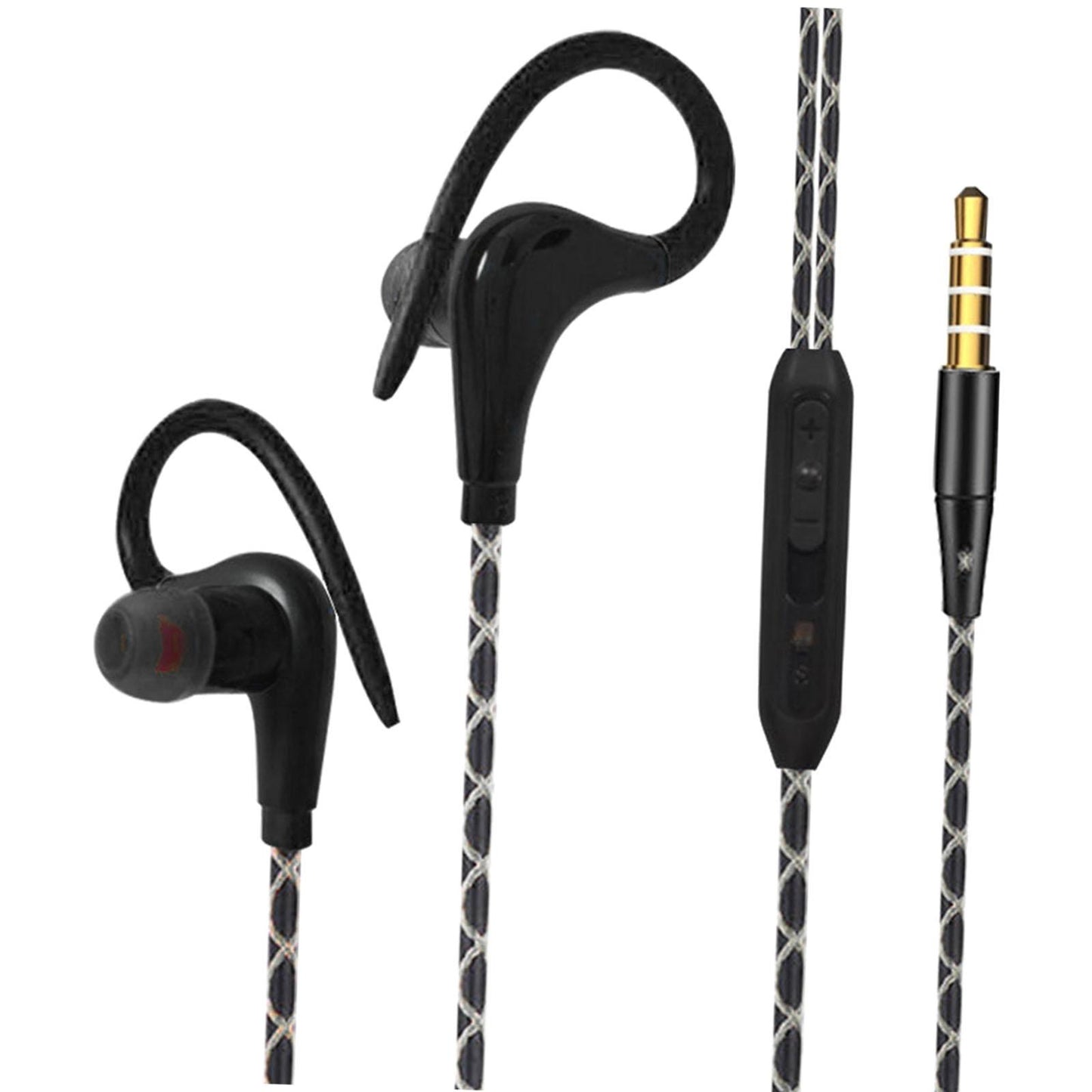 Sports Wired Earbuds 3.5mm Jack with Over Ear Hook for Jogging Gym Black