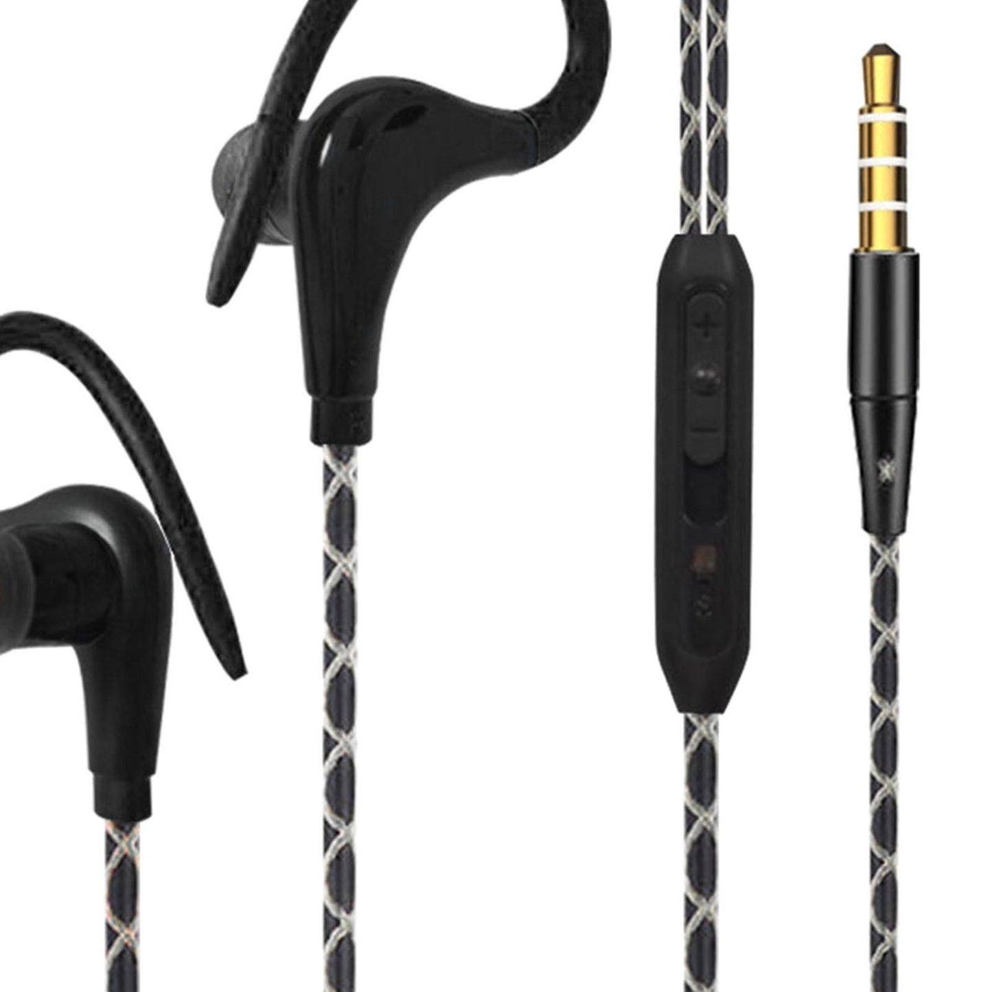 Sports Wired Earbuds 3.5mm Jack with Over Ear Hook for Jogging Gym Black