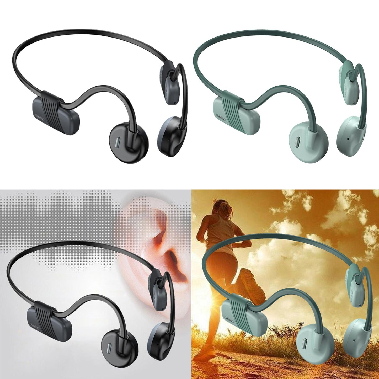 Bone Conduction Headphones with Mic IPX6 Waterproof for Bicycling Sports Black