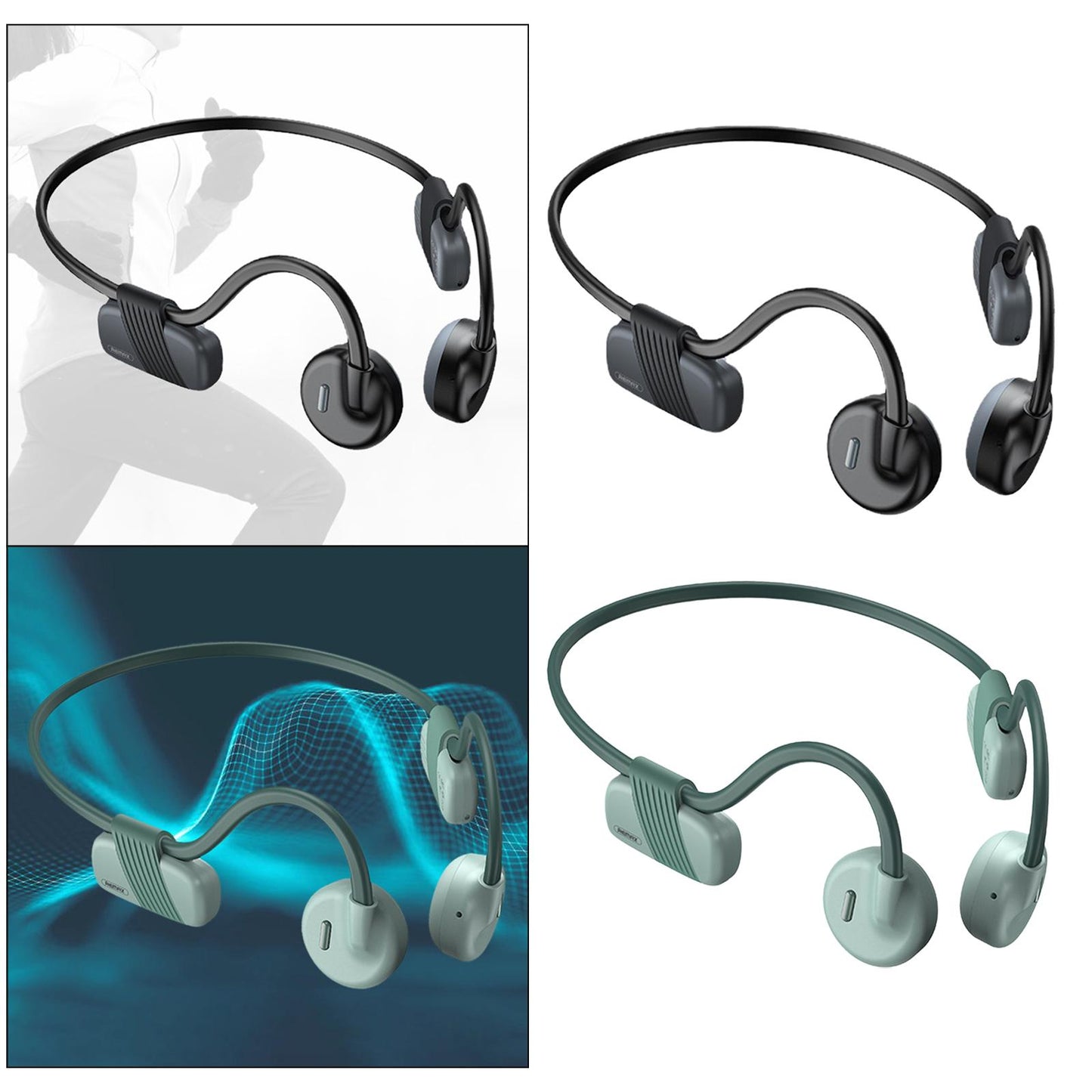 Bone Conduction Headphones with Mic IPX6 Waterproof for Bicycling Sports Black