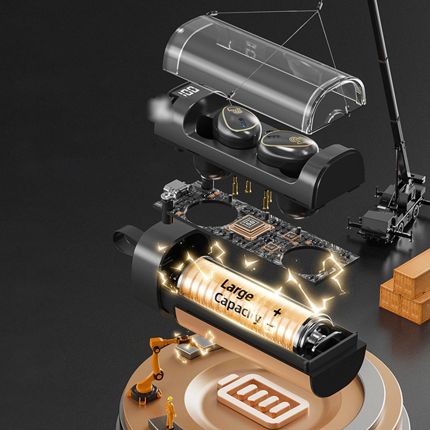 Wireless Earbuds Built in Microphone LED Display Headset for Travel Working Black