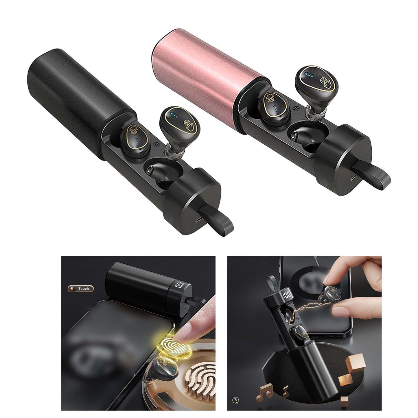 Wireless Earbuds Built in Microphone LED Display Headset for Travel Working Black