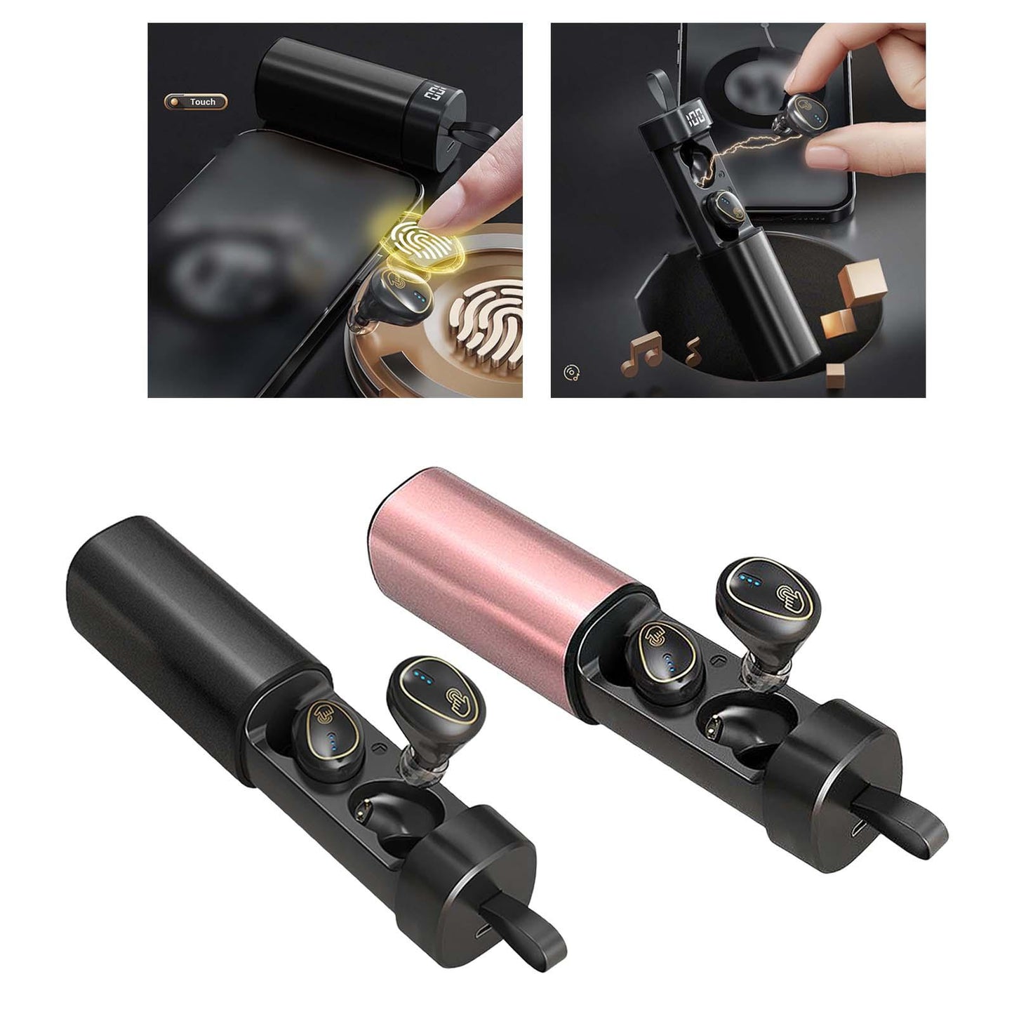 Wireless Earbuds Built in Microphone LED Display Headset for Travel Working Black