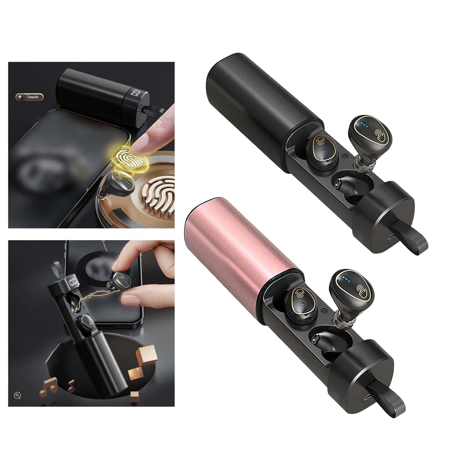 Wireless Earbuds Built in Microphone LED Display Headset for Travel Working Black