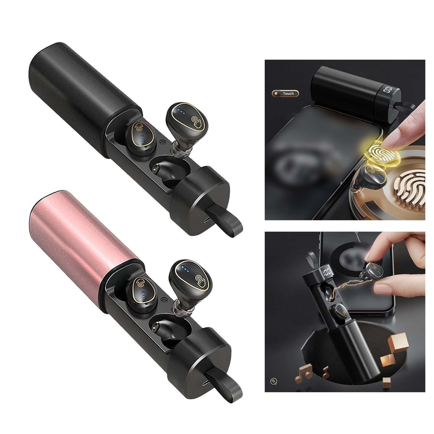 Wireless Earbuds Built in Microphone LED Display Headset for Travel Working Black