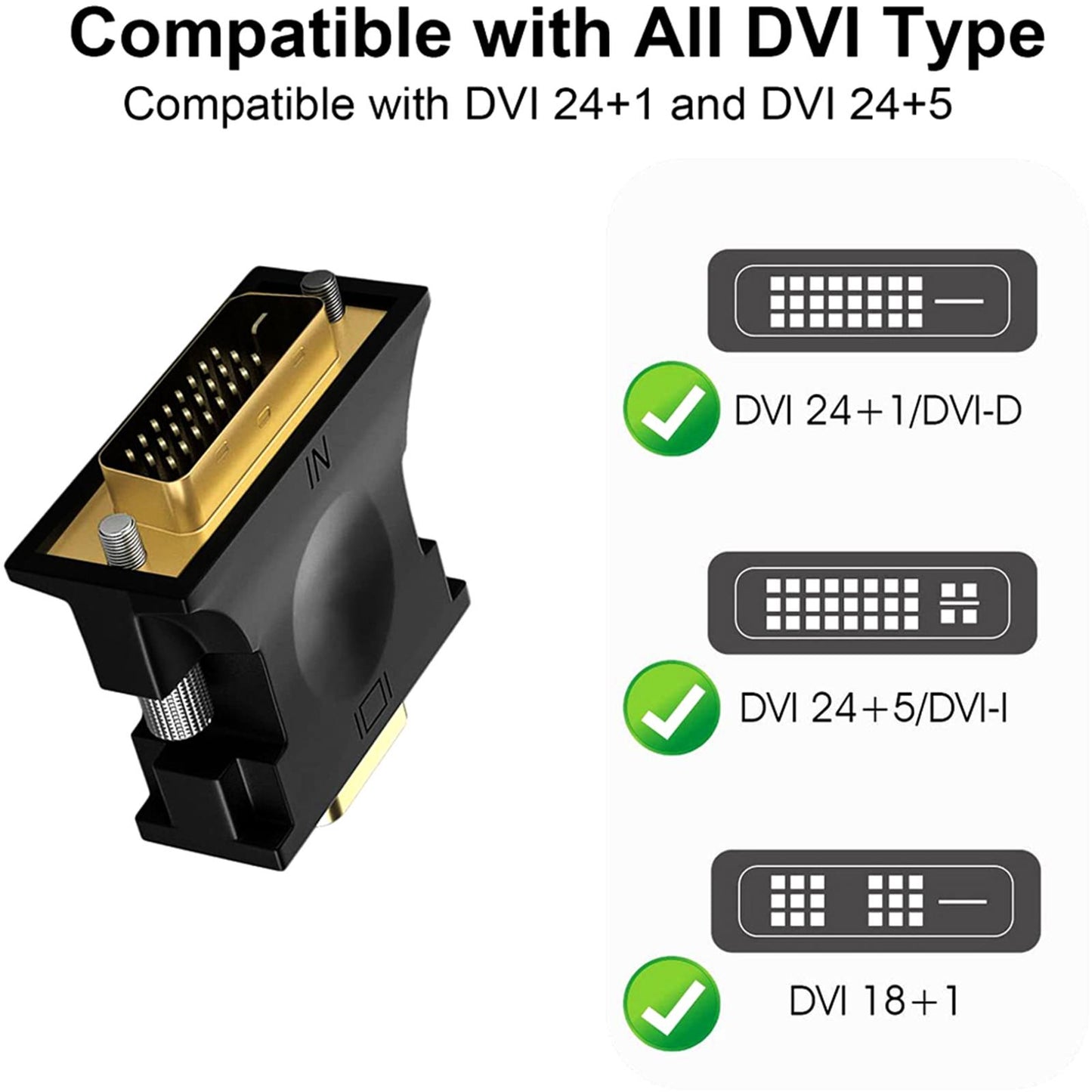 DVI 24+1 to VGA Adapter Video Connector 1080P FHD Resolution for Monitor