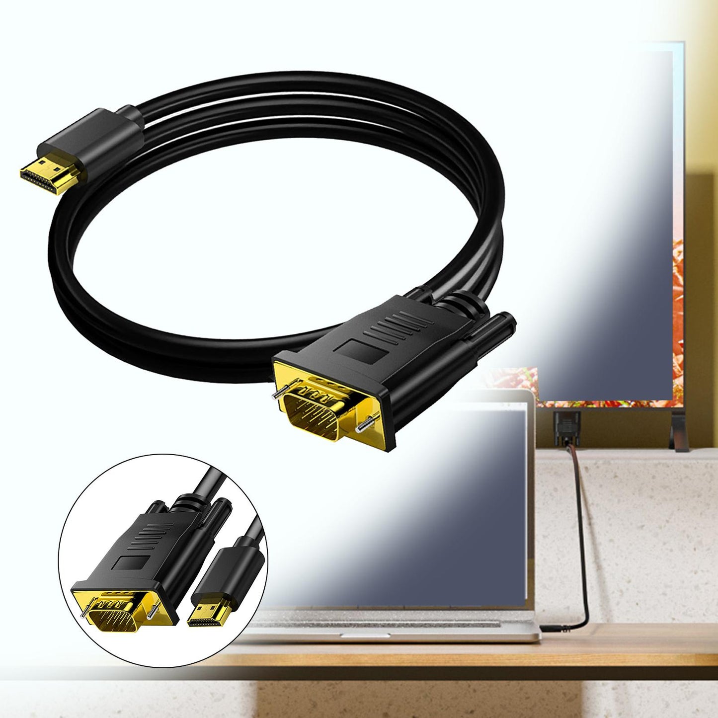 HDMI to VGA Cable 1080P HD Gold Plated Connector for PC Computer Desktop 2000mm